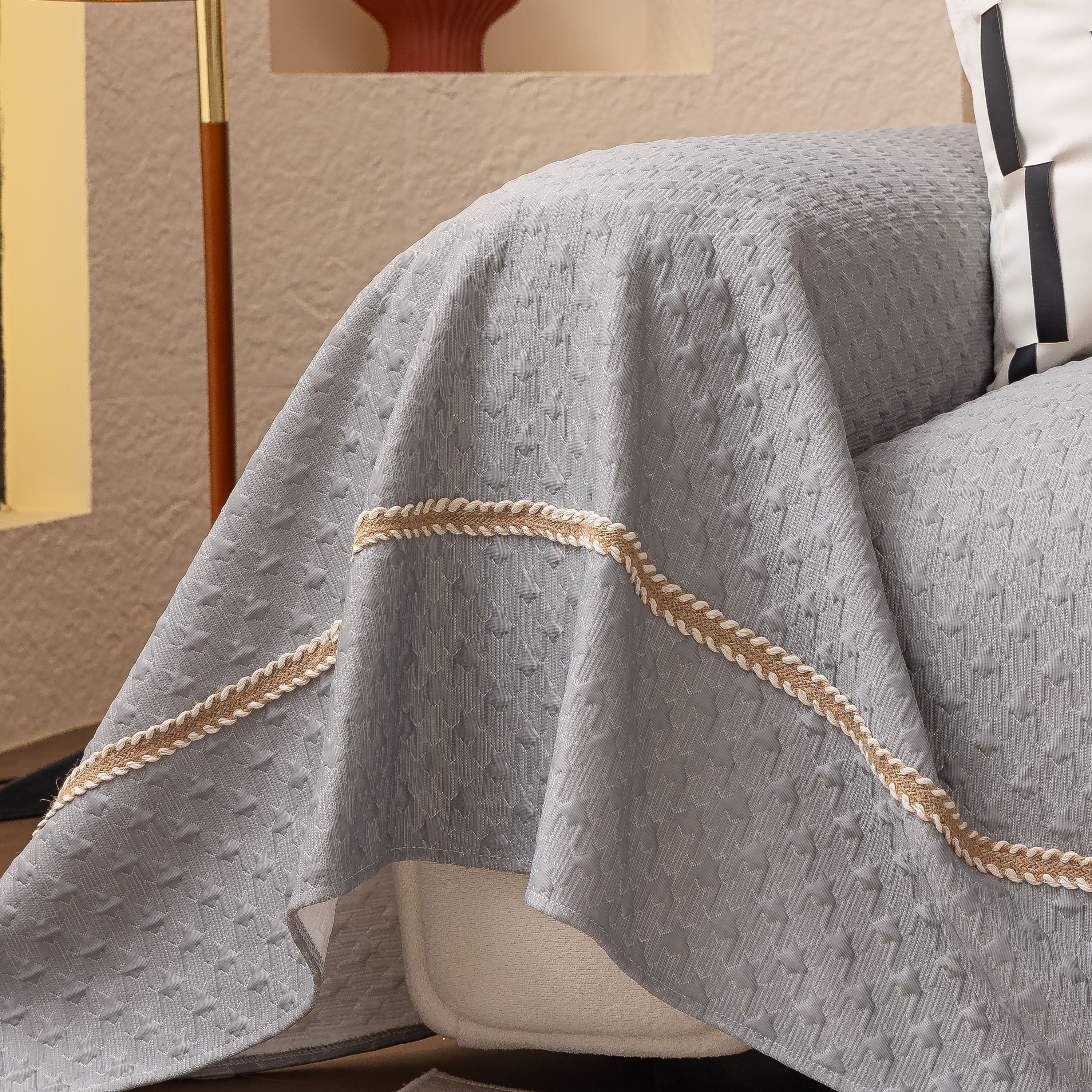Jacquard Ice Silk Sofa Throw Cover with Gold Trim, Summer Cooling Couch Slipcover - Image 34