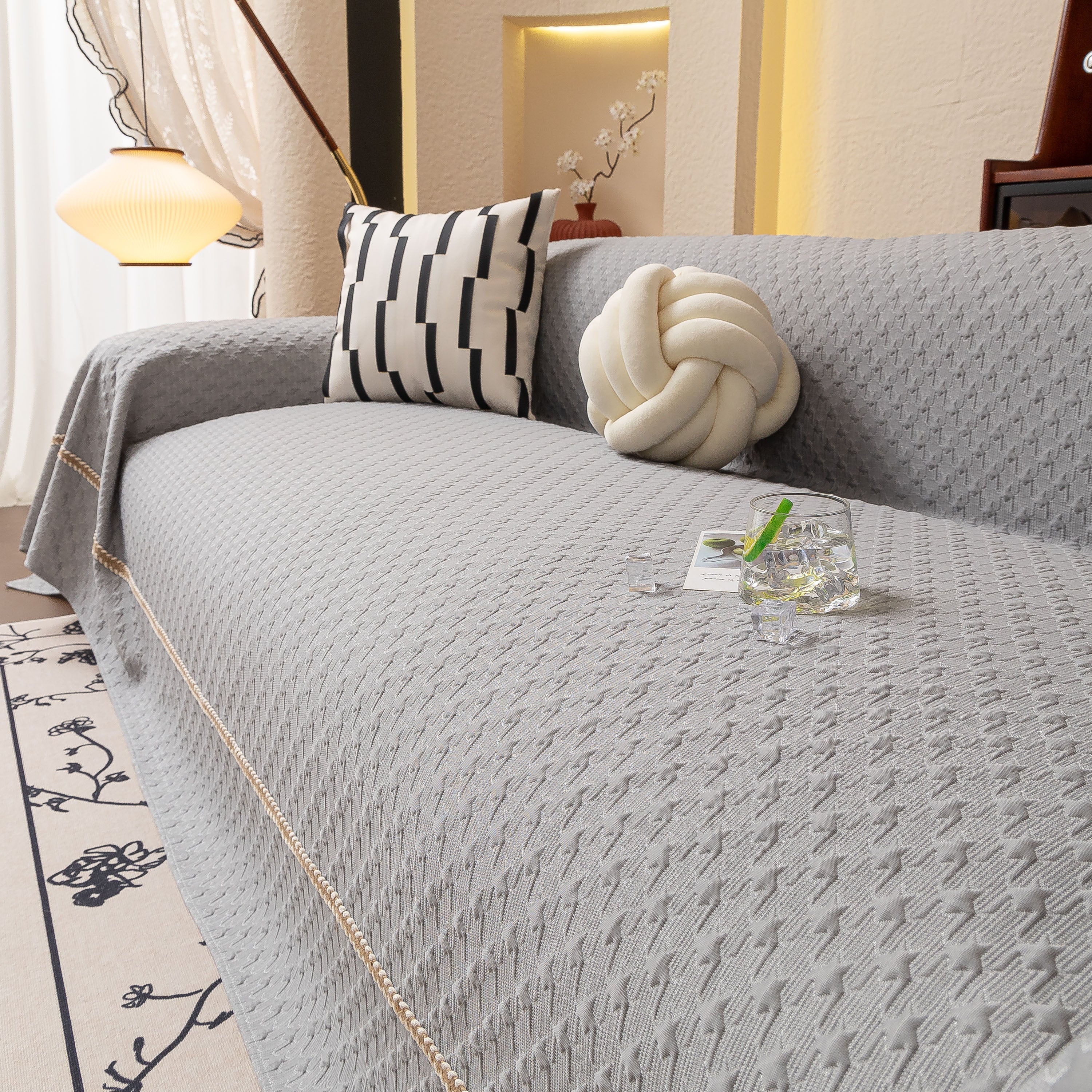 Jacquard Ice Silk Sofa Throw Cover with Gold Trim, Summer Cooling Couch Slipcover - Image 35