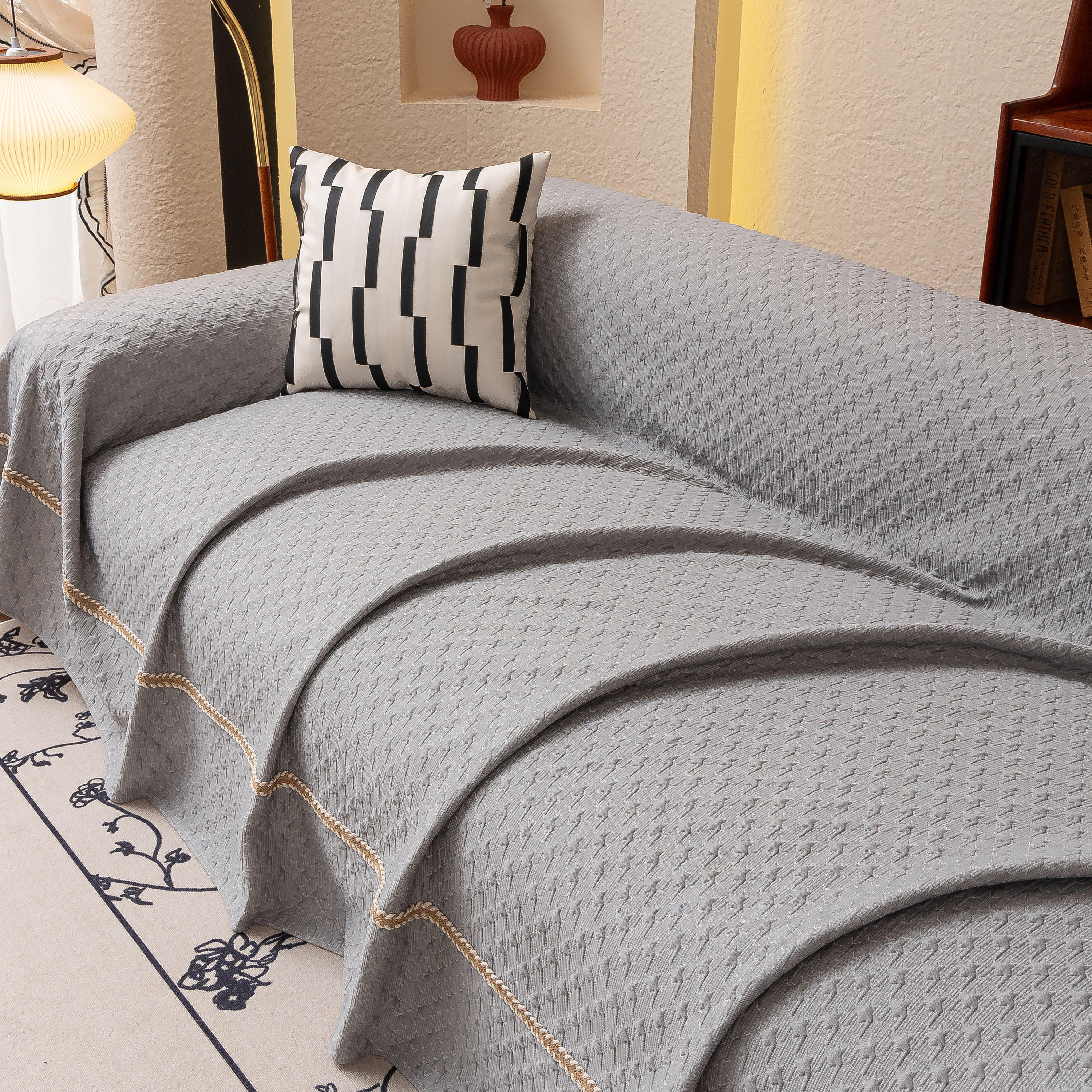 Jacquard Ice Silk Sofa Throw Cover with Gold Trim, Summer Cooling Couch Slipcover - Image 41