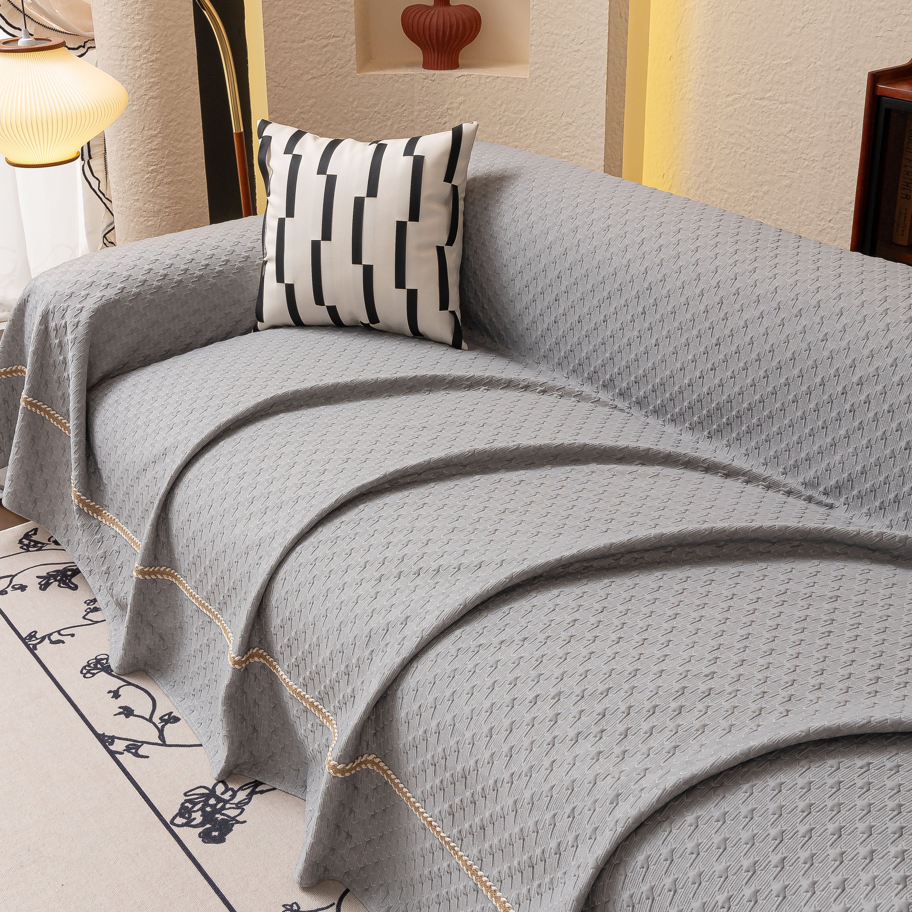 Jacquard Ice Silk Sofa Throw Cover with Gold Trim, Summer Cooling Couch Slipcover - Image 42