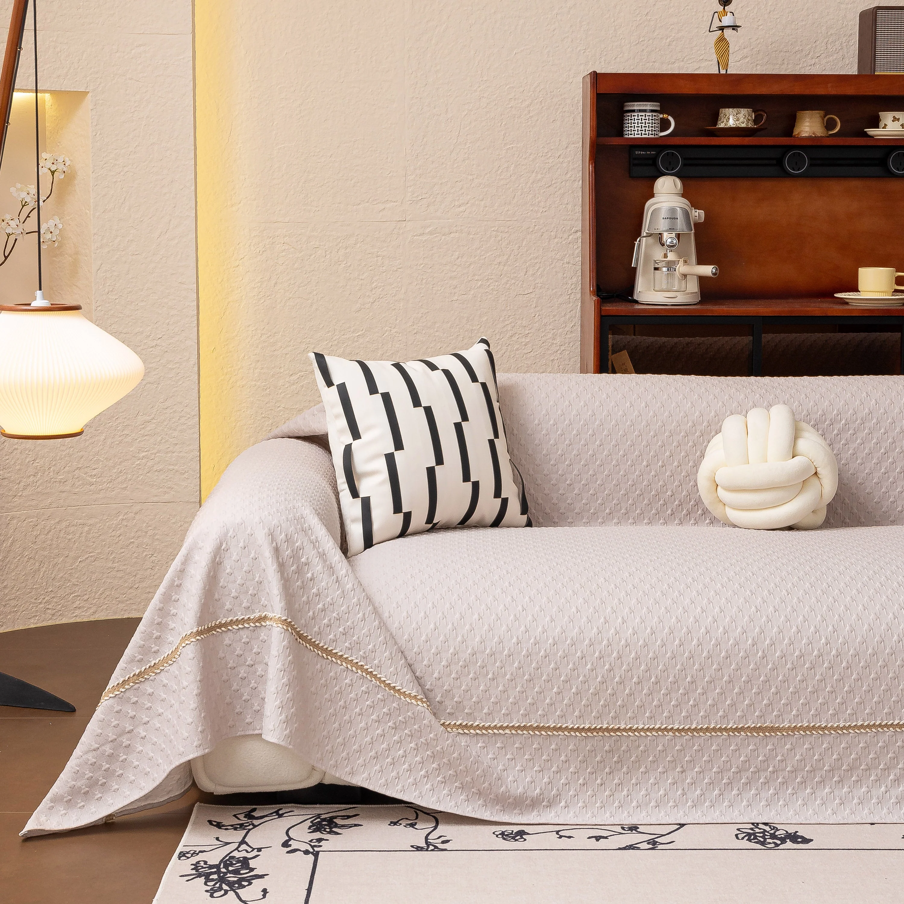Jacquard Ice Silk Sofa Throw Cover with Gold Trim, Summer Cooling Couch Slipcover - Image 49