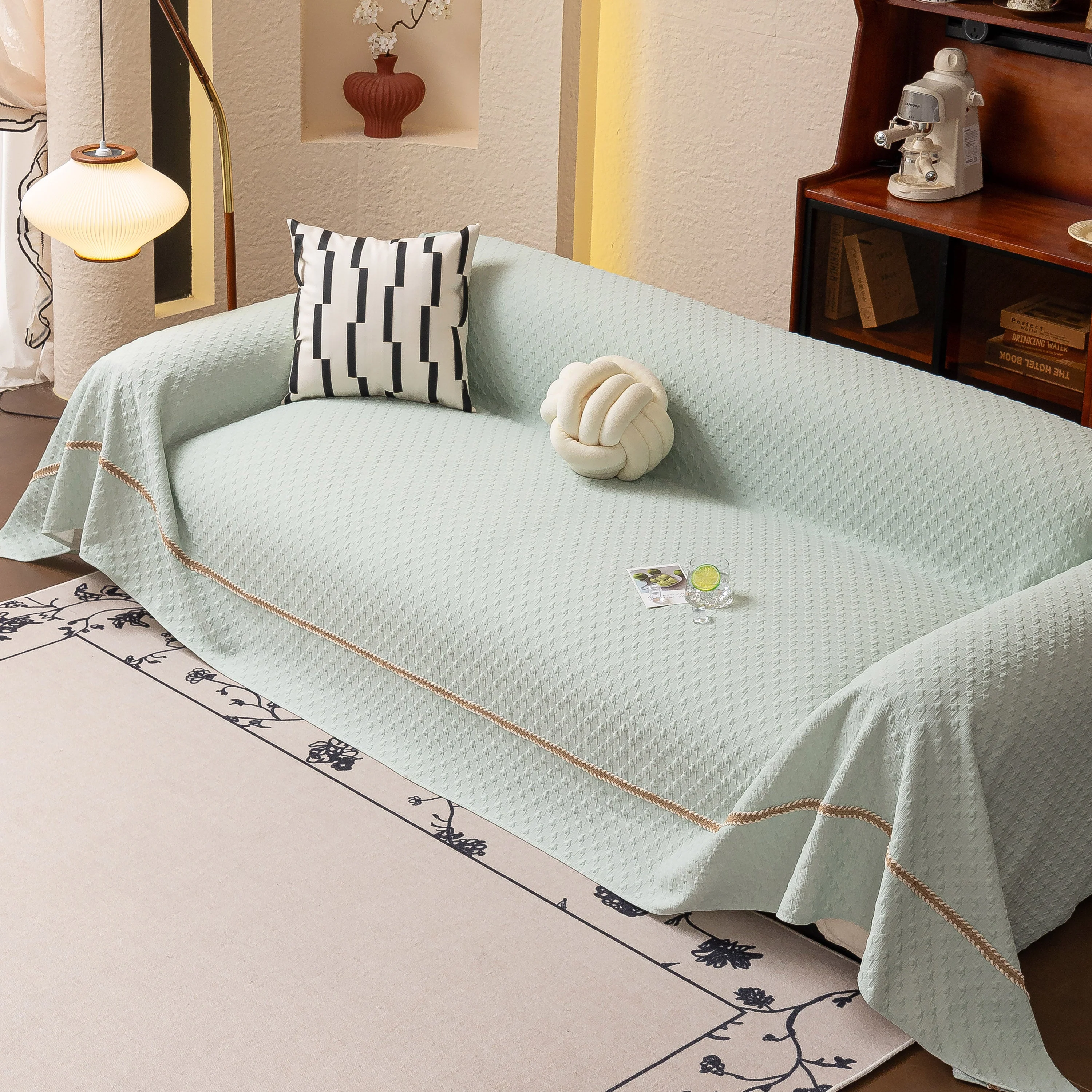 Jacquard Ice Silk Sofa Throw Cover with Gold Trim, Summer Cooling Couch Slipcover - Image 5