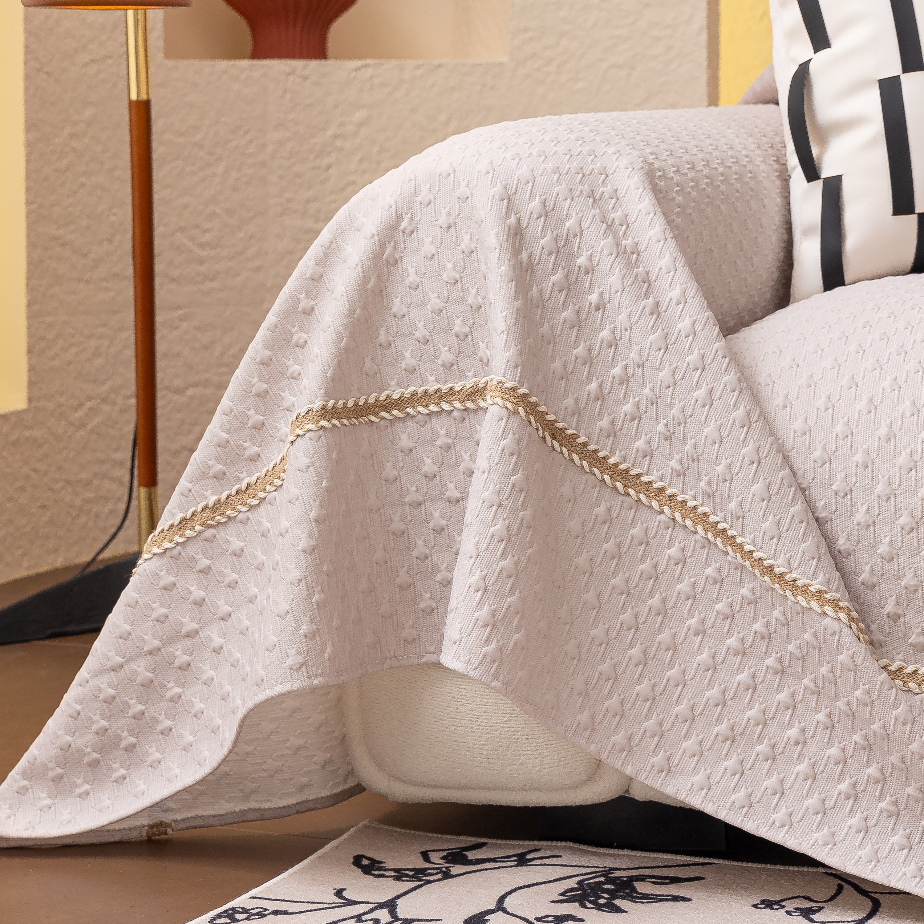 Jacquard Ice Silk Sofa Throw Cover with Gold Trim, Summer Cooling Couch Slipcover - Image 54