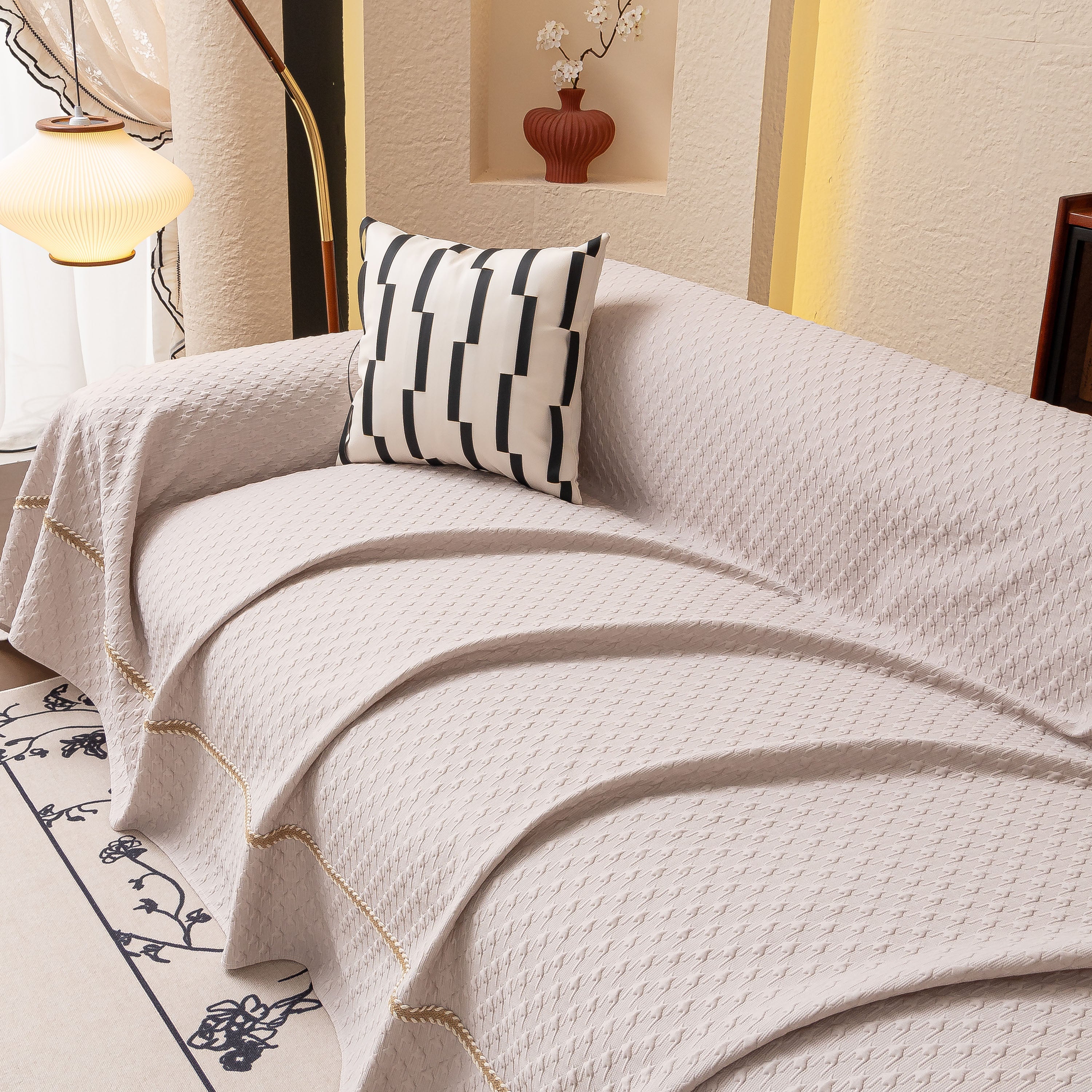 Jacquard Ice Silk Sofa Throw Cover with Gold Trim, Summer Cooling Couch Slipcover - Image 58