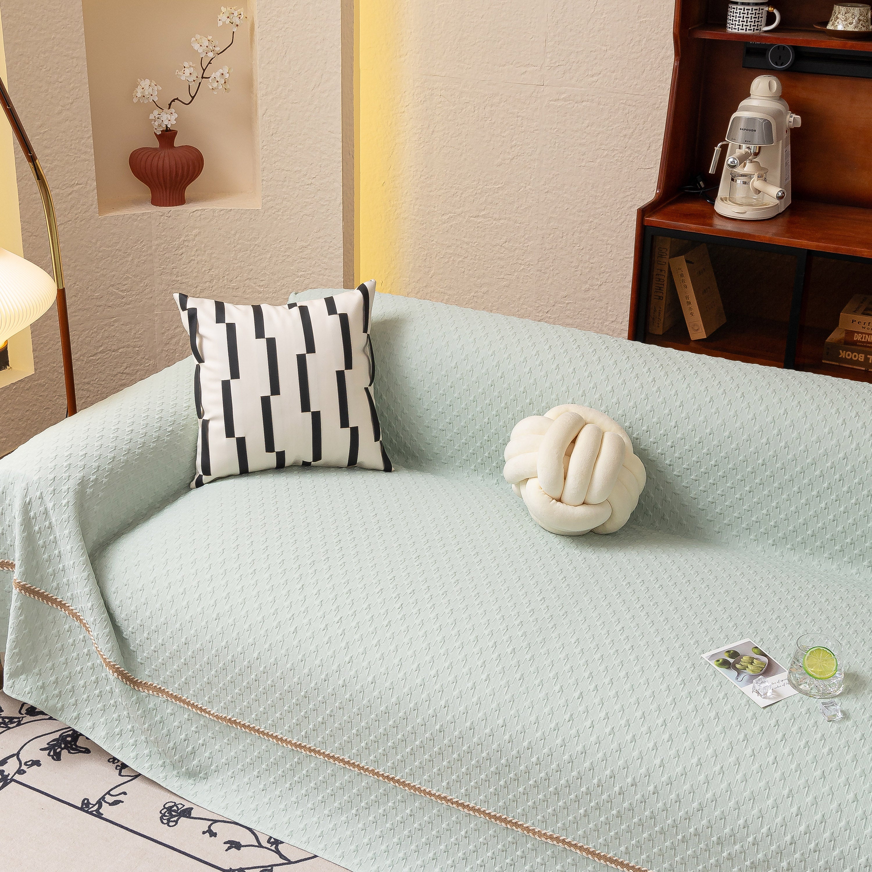 Jacquard Ice Silk Sofa Throw Cover with Gold Trim, Summer Cooling Couch Slipcover - Image 6