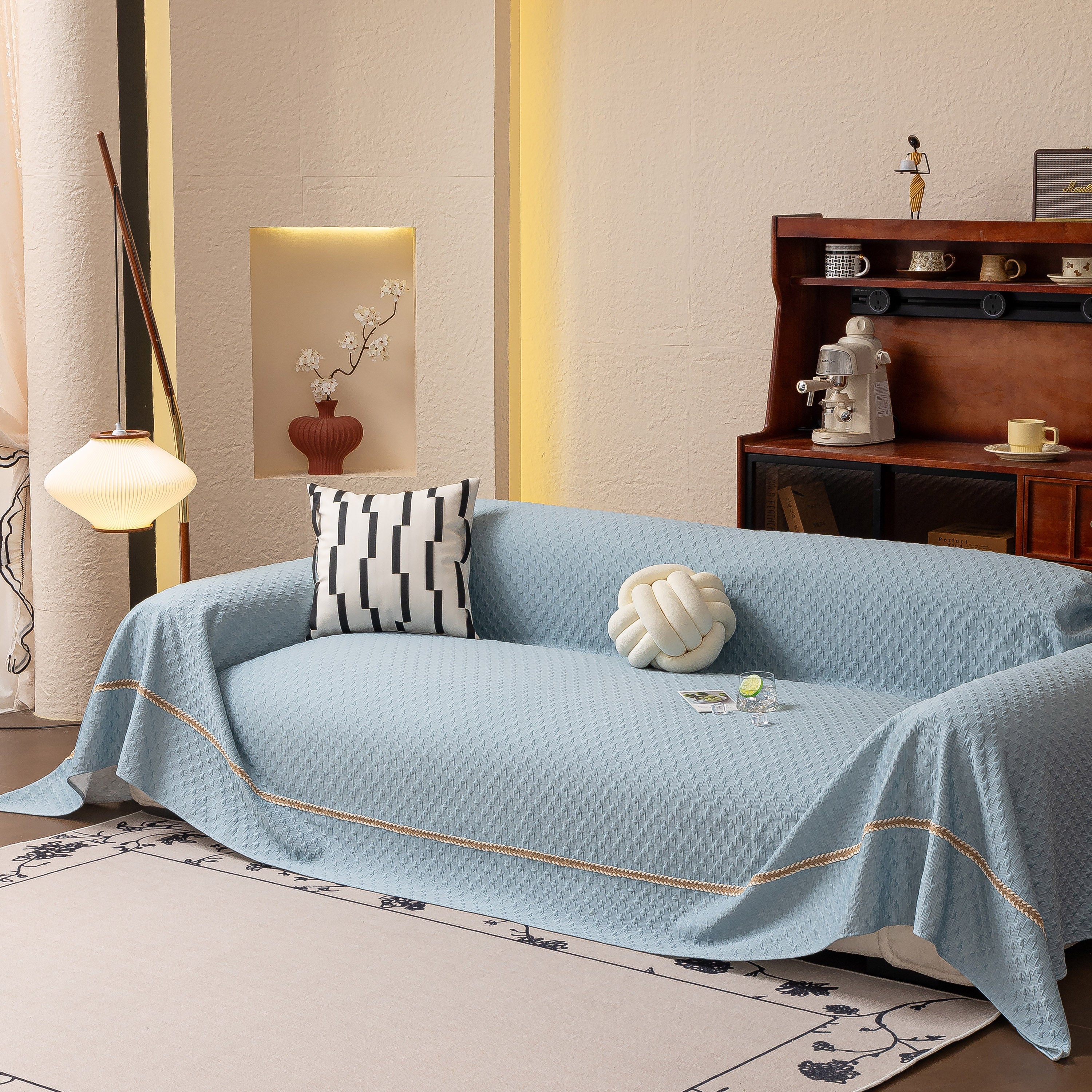 Jacquard Ice Silk Sofa Throw Cover with Gold Trim, Summer Cooling Couch Slipcover - Image 61