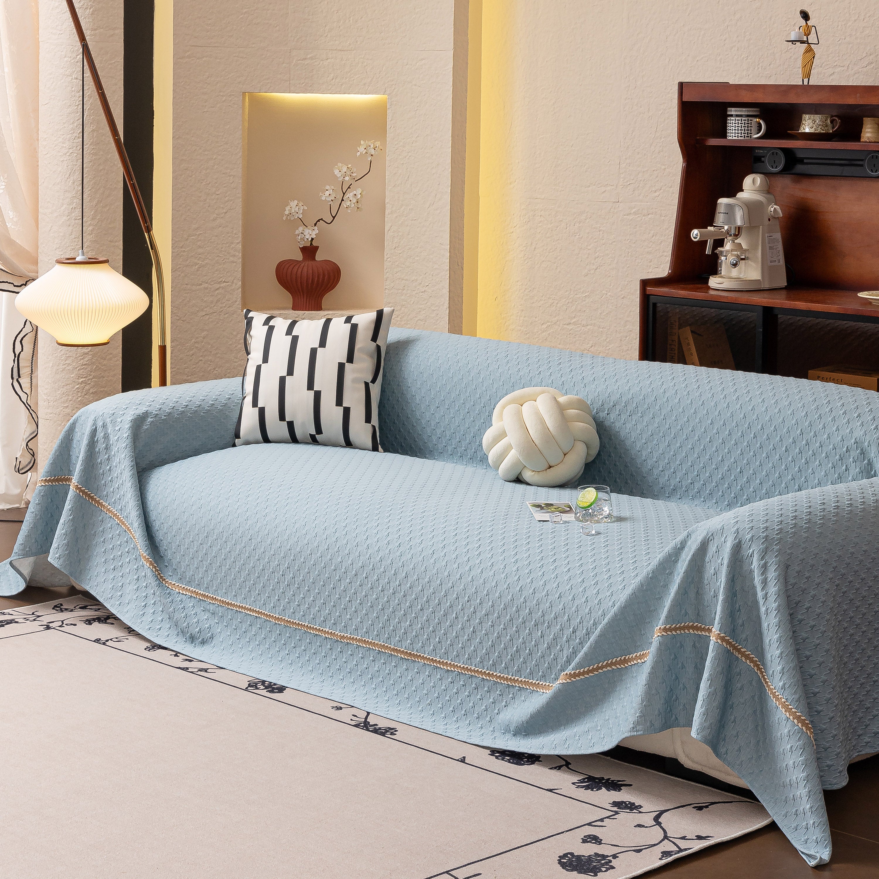 Jacquard Ice Silk Sofa Throw Cover with Gold Trim, Summer Cooling Couch Slipcover - Image 62