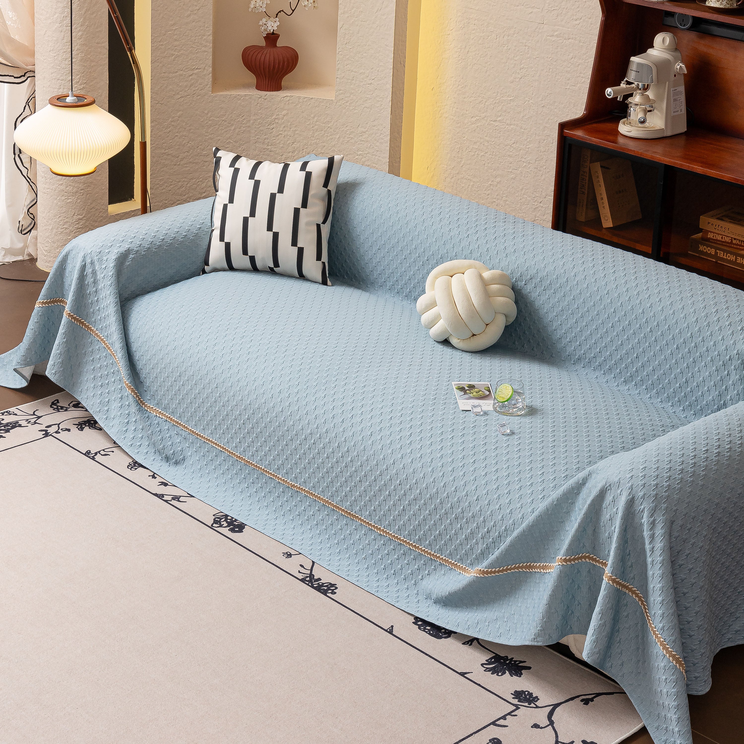 Jacquard Ice Silk Sofa Throw Cover with Gold Trim, Summer Cooling Couch Slipcover - Image 63