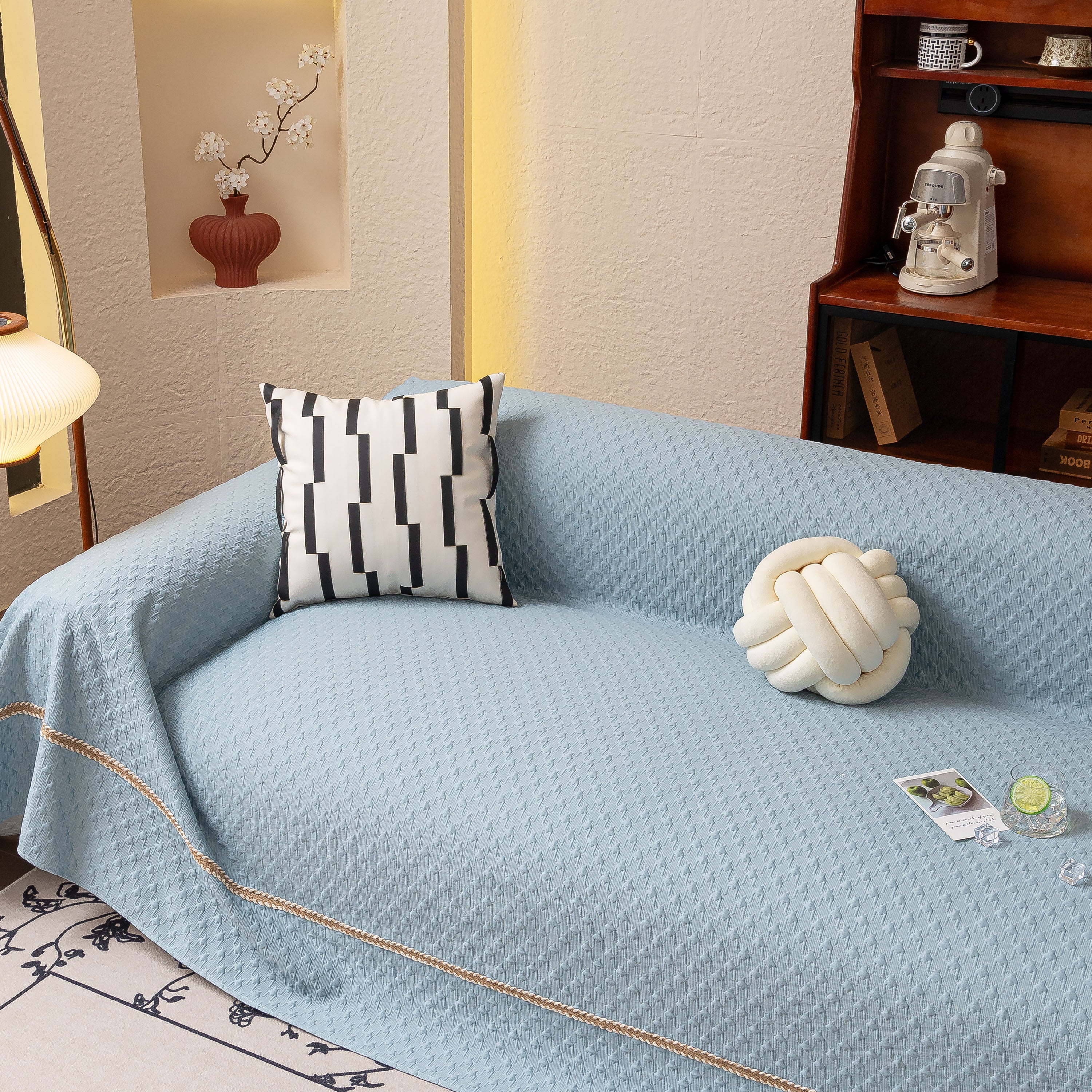Jacquard Ice Silk Sofa Throw Cover with Gold Trim, Summer Cooling Couch Slipcover - Image 64