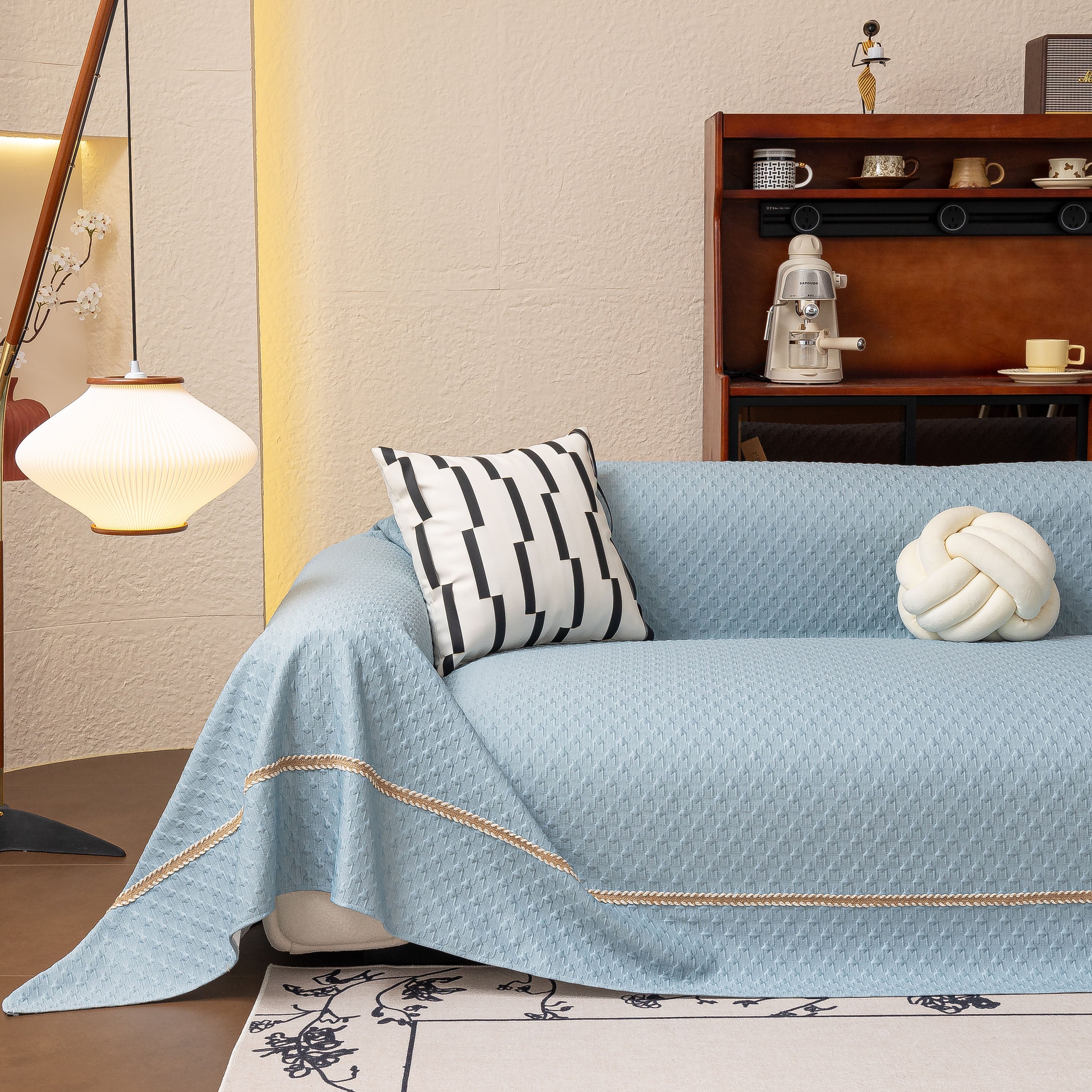 Jacquard Ice Silk Sofa Throw Cover with Gold Trim, Summer Cooling Couch Slipcover - Image 66