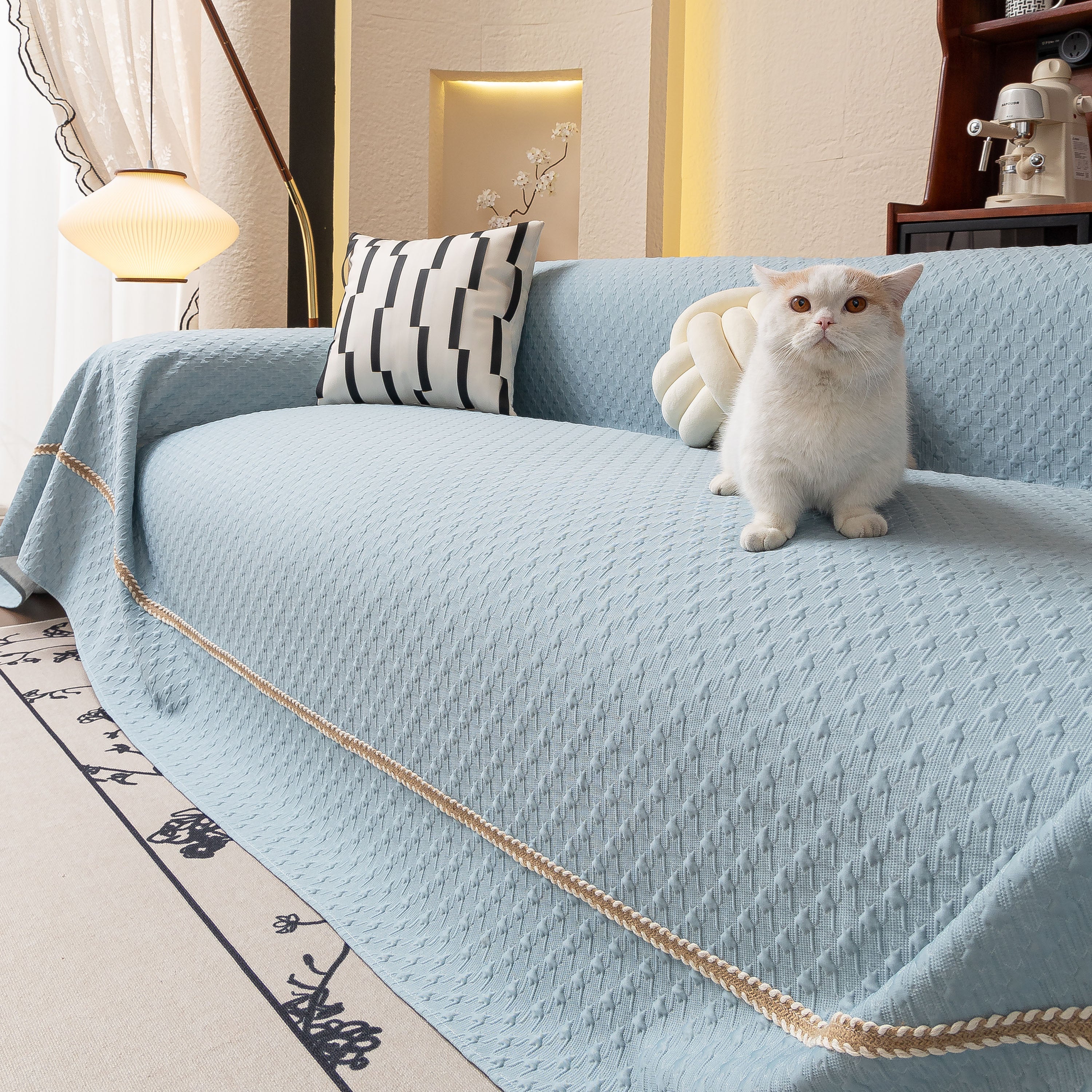 Jacquard Ice Silk Sofa Throw Cover with Gold Trim, Summer Cooling Couch Slipcover - Image 71