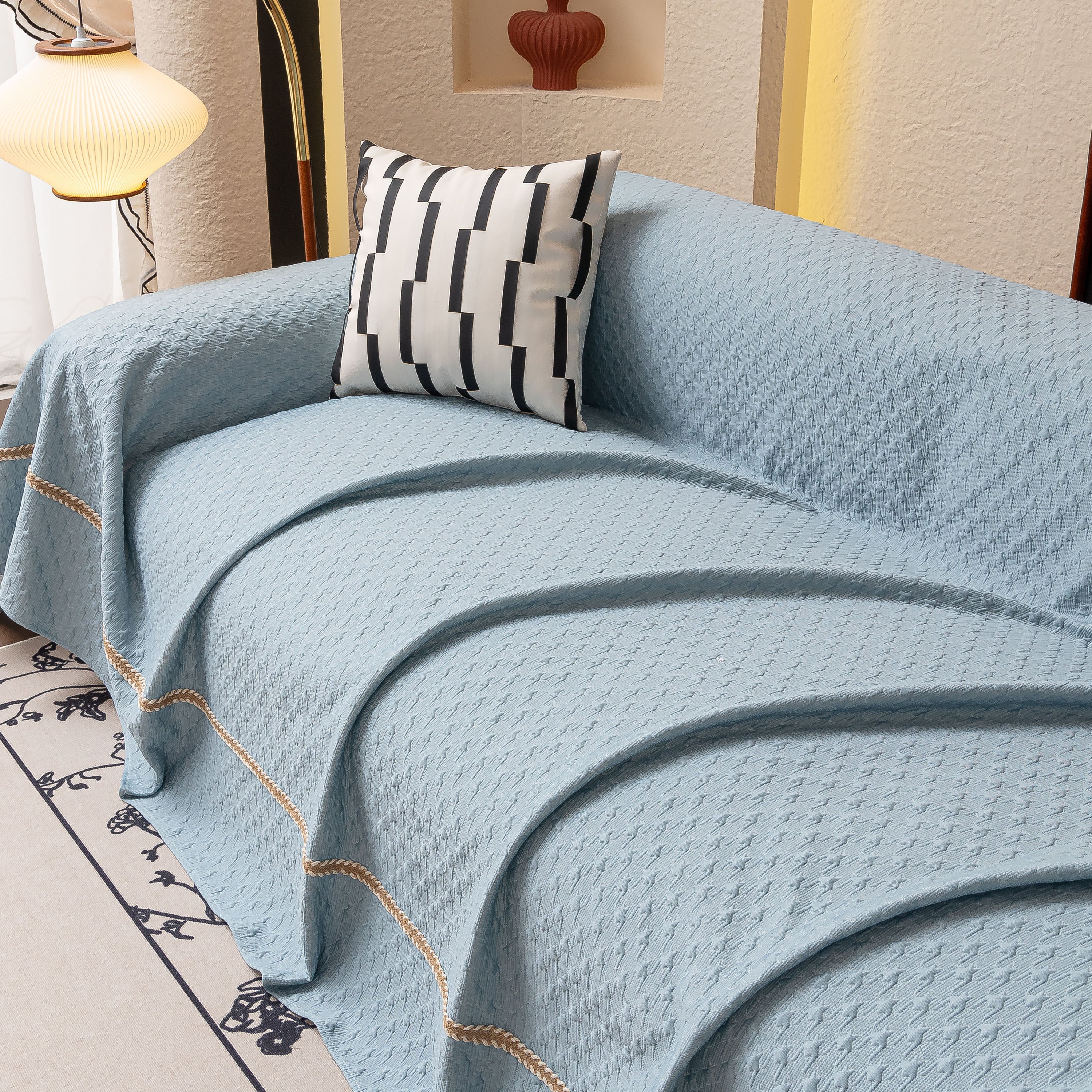 Jacquard Ice Silk Sofa Throw Cover with Gold Trim, Summer Cooling Couch Slipcover - Image 75