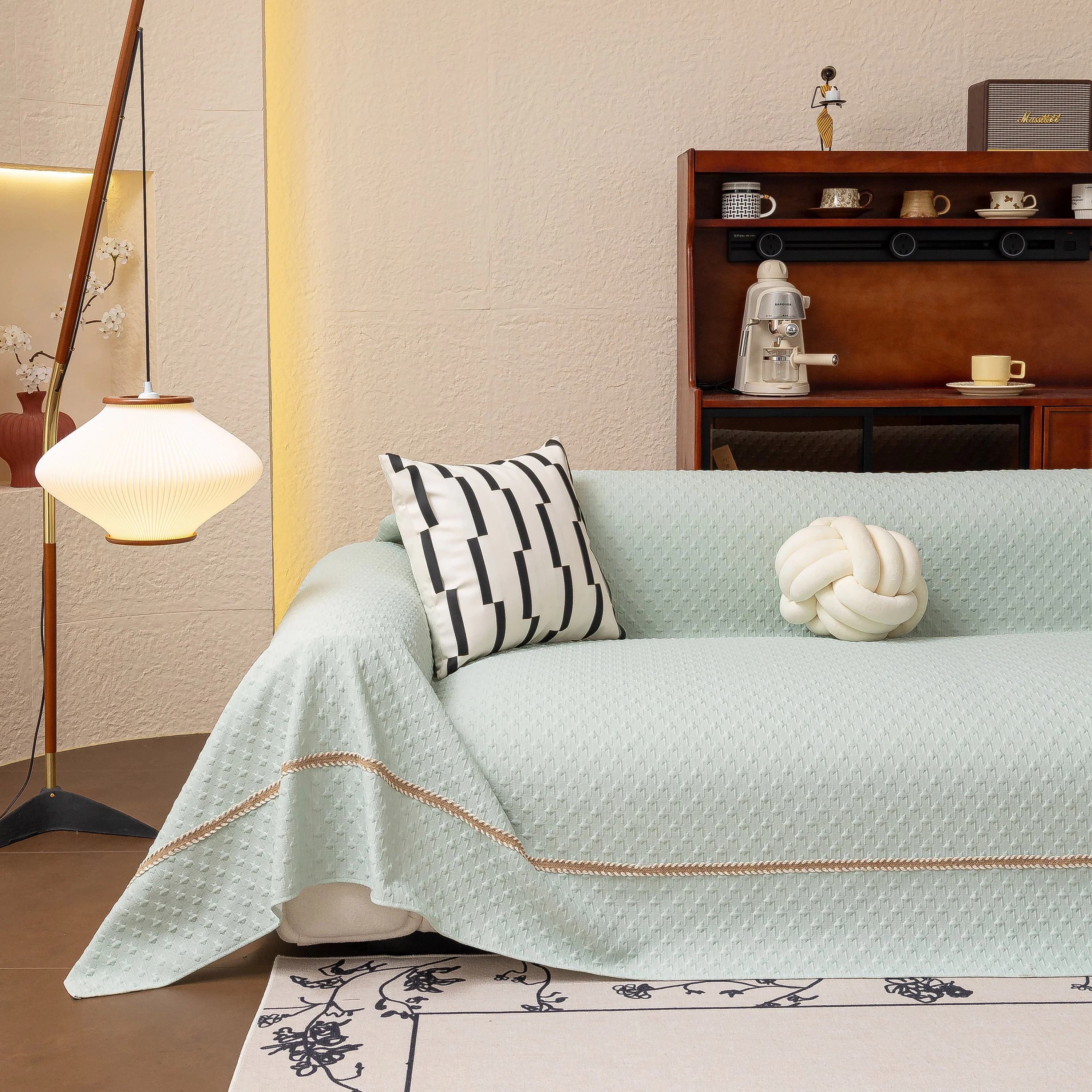Jacquard Ice Silk Sofa Throw Cover with Gold Trim, Summer Cooling Couch Slipcover - Image 8