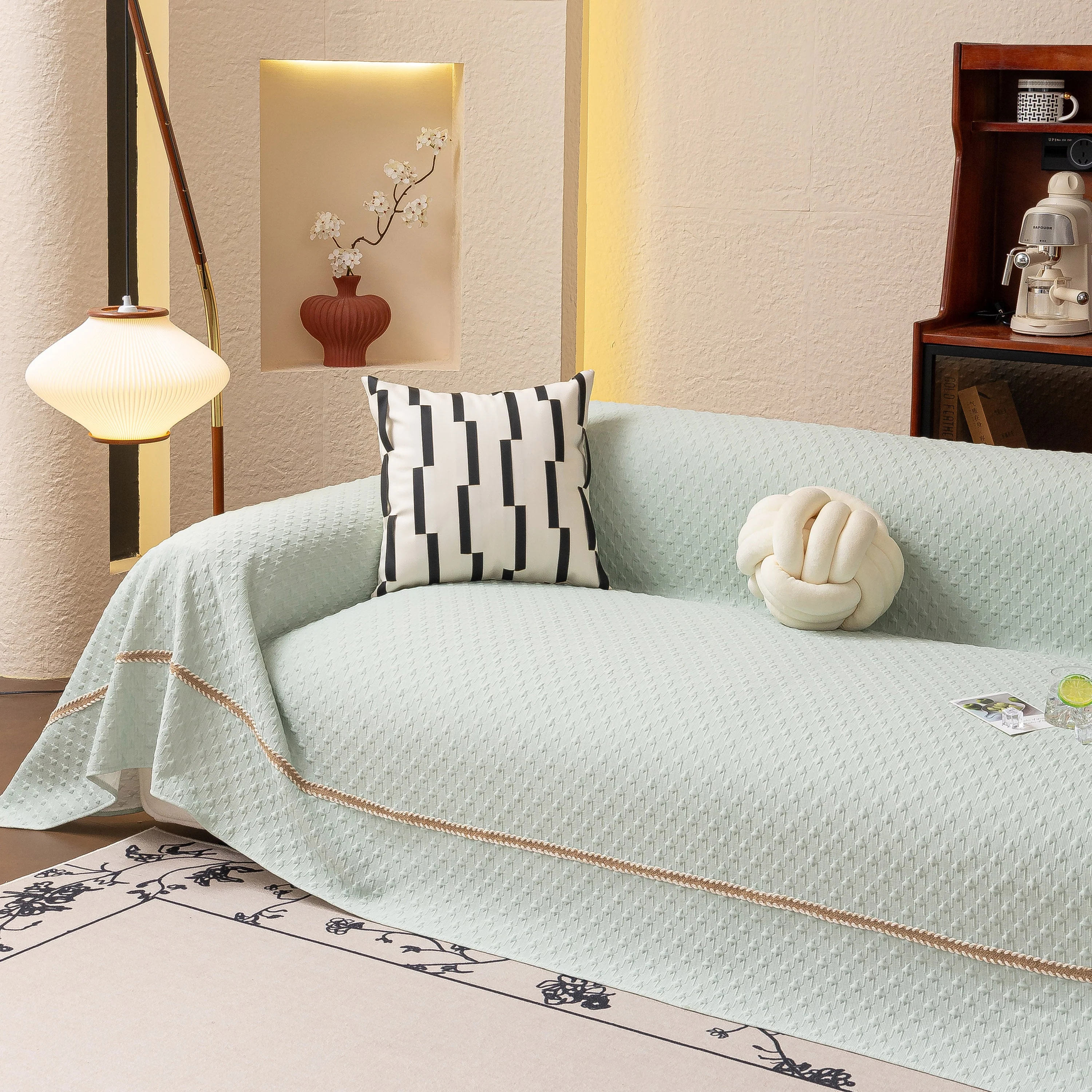 Jacquard Ice Silk Sofa Throw Cover with Gold Trim, Summer Cooling Couch Slipcover - Image 9