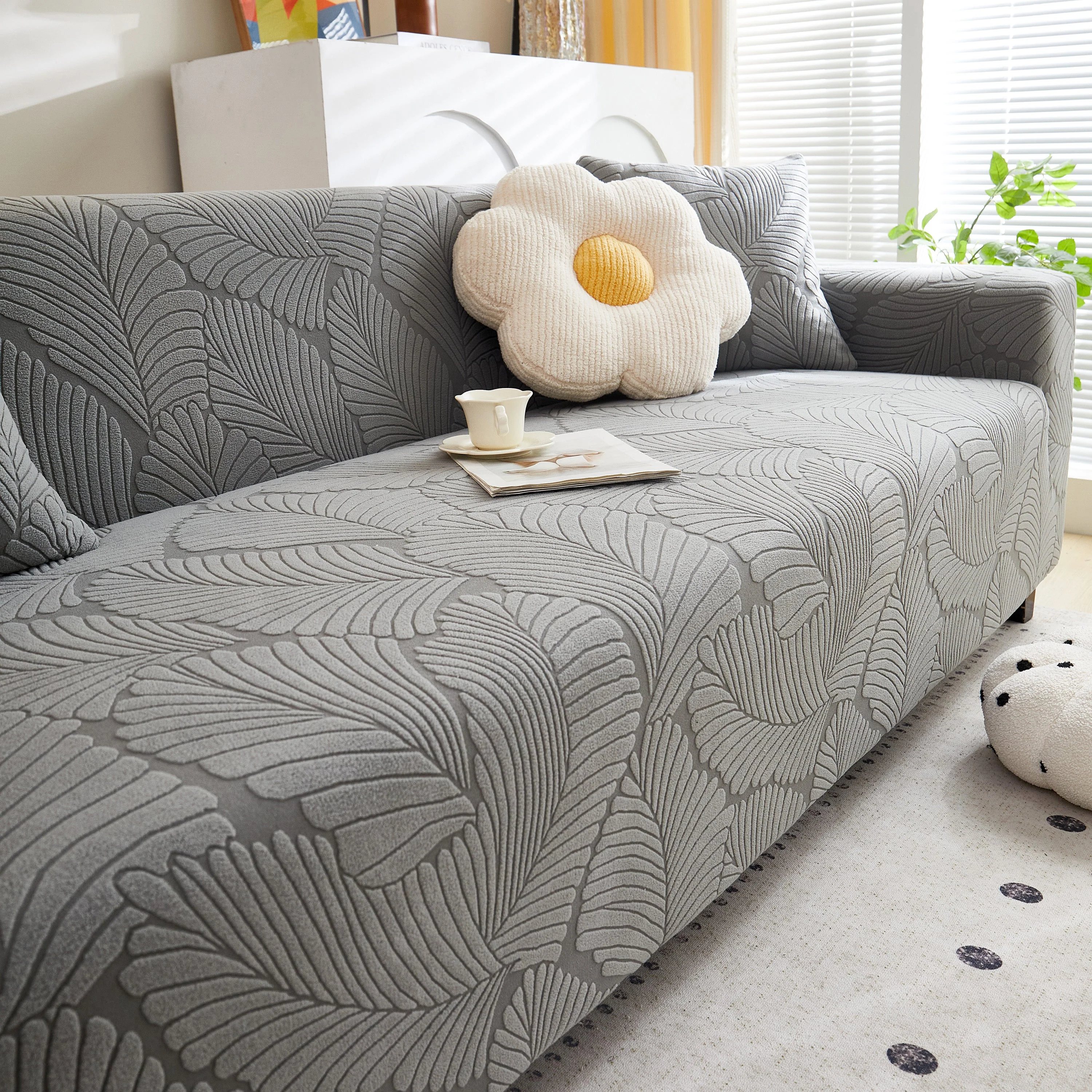 Jacquard Leaf Stretch Sofa Protector Cover Soft Washable Spandex Couch Slipcover - Image 11