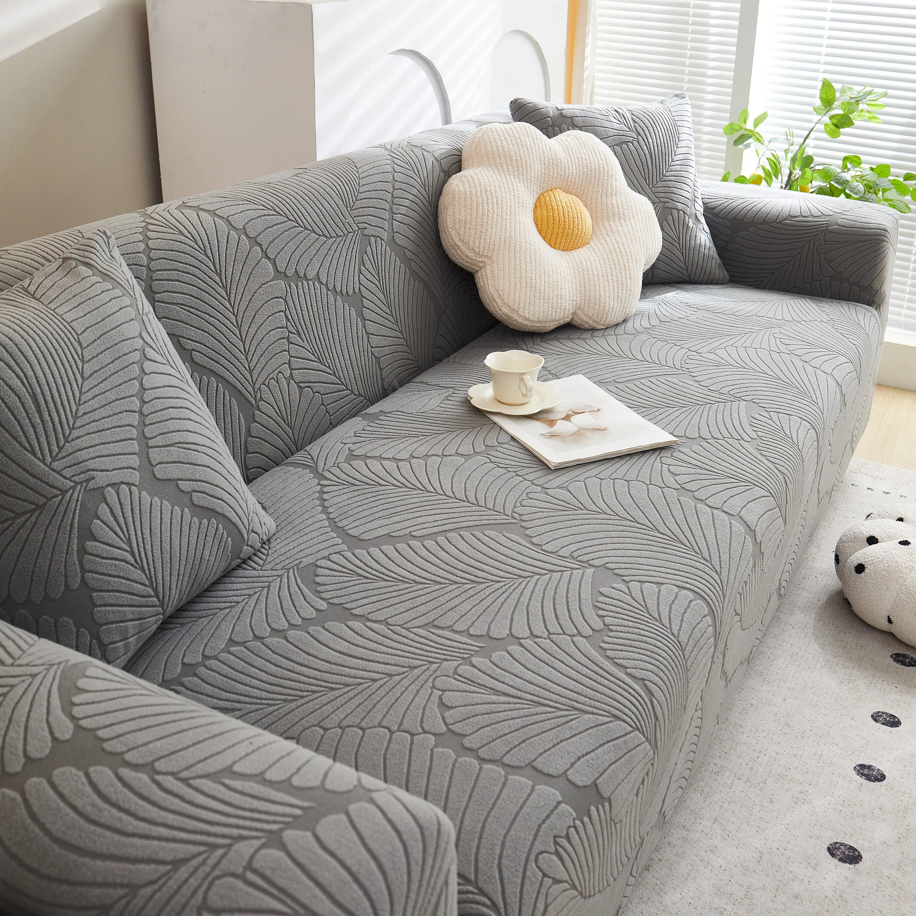 Jacquard Leaf Stretch Sofa Protector Cover Soft Washable Spandex Couch Slipcover - Image 12