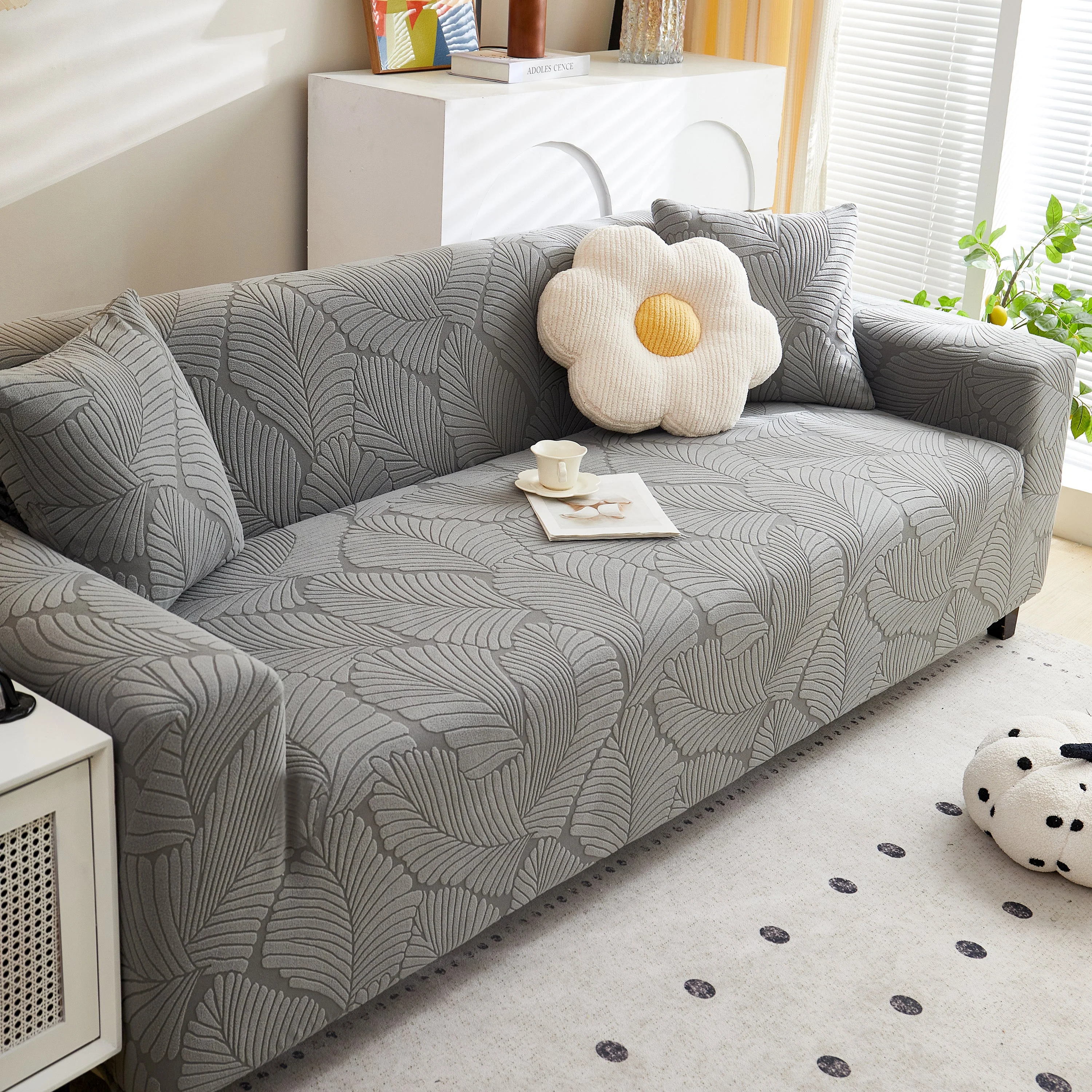 Jacquard Leaf Stretch Sofa Protector Cover Soft Washable Spandex Couch Slipcover - Image 13