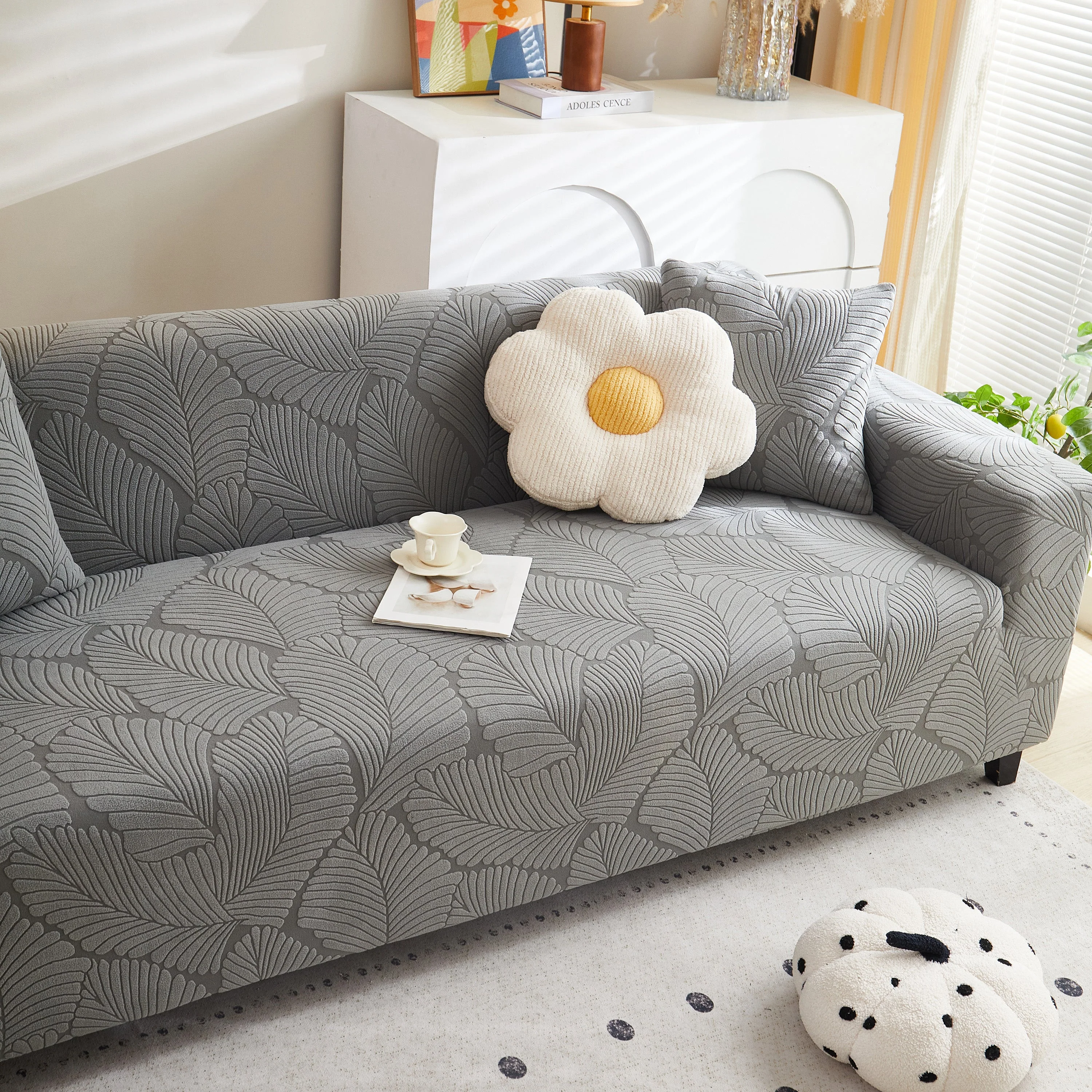 Jacquard Leaf Stretch Sofa Protector Cover Soft Washable Spandex Couch Slipcover - Image 14