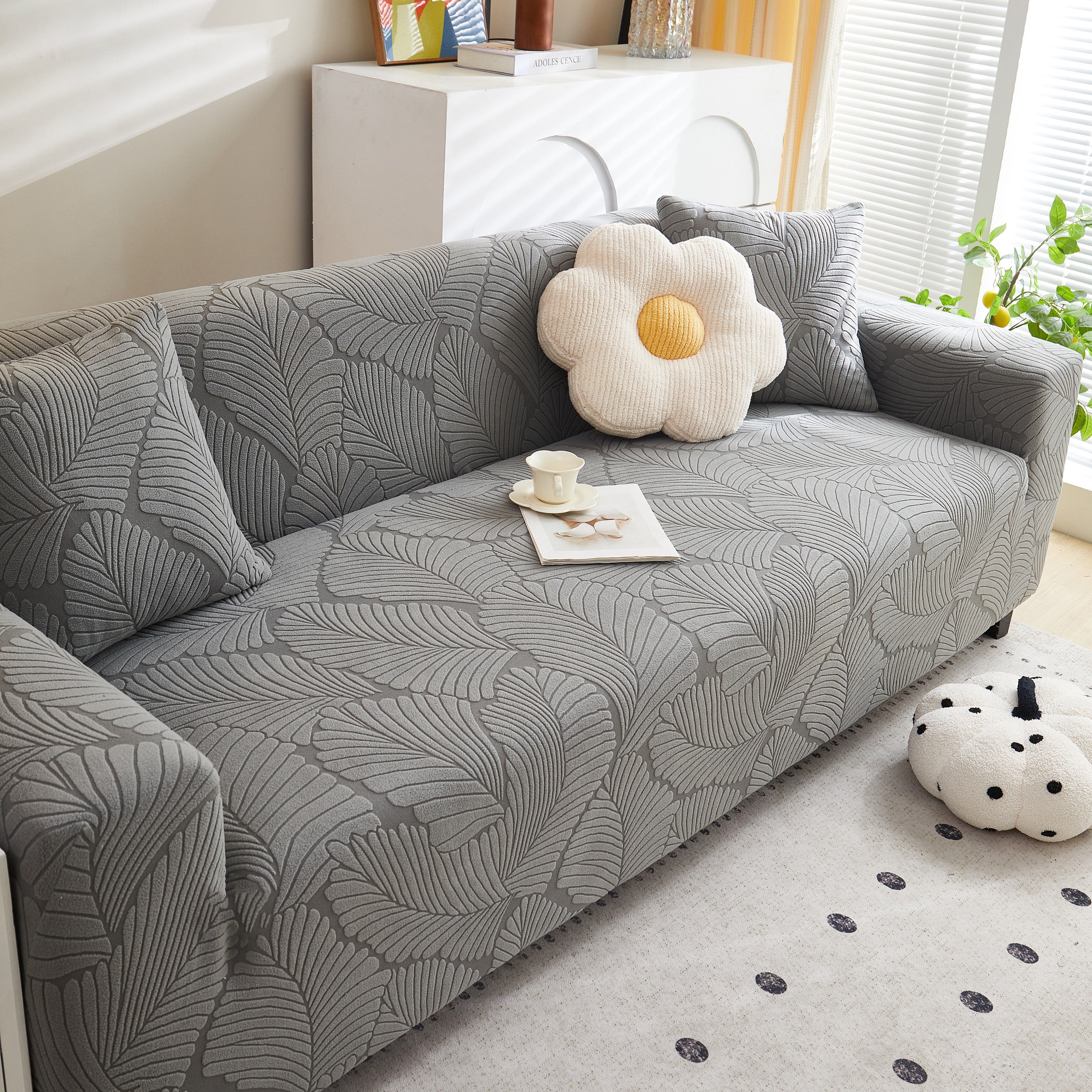 Jacquard Leaf Stretch Sofa Protector Cover Soft Washable Spandex Couch Slipcover - Image 17