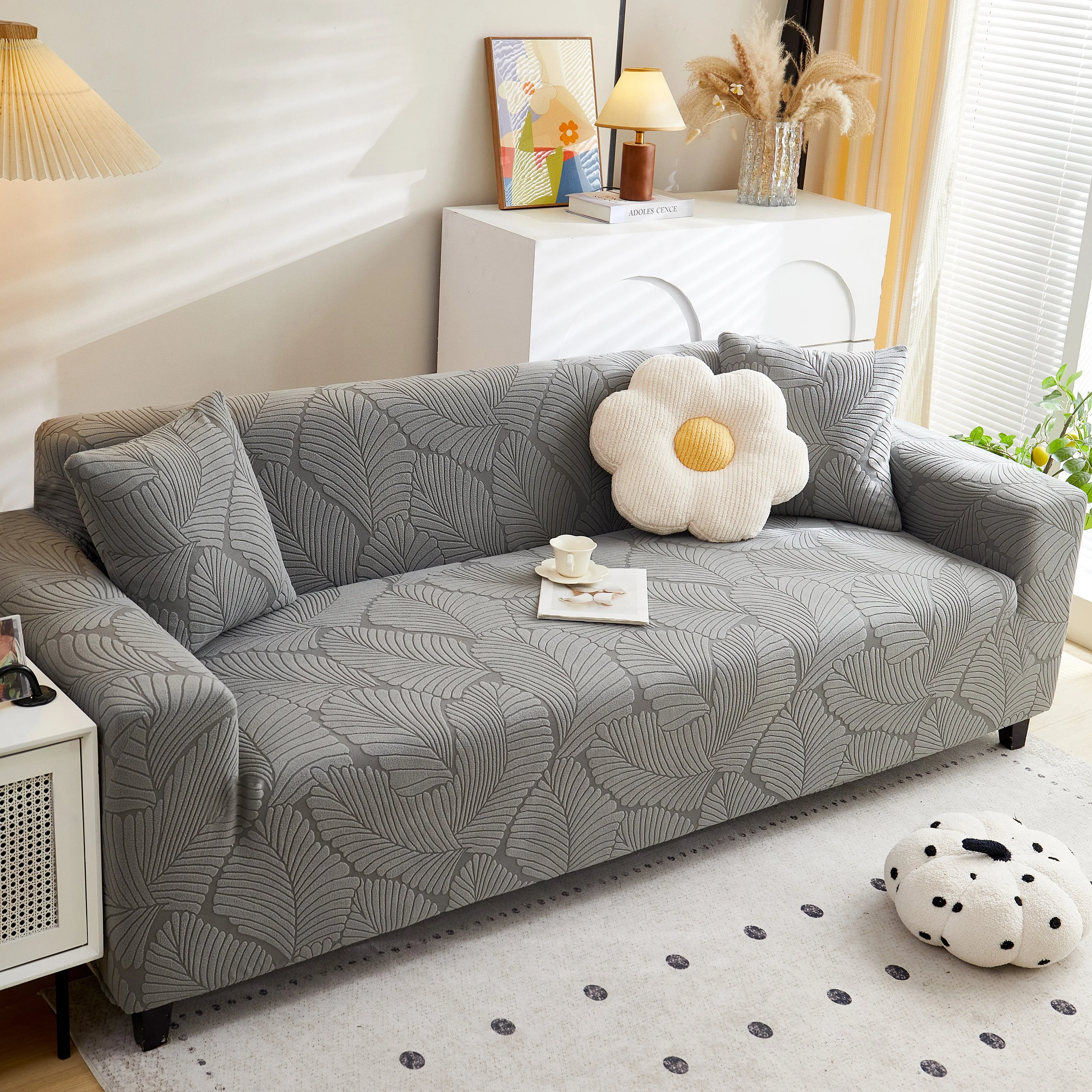 Jacquard Leaf Stretch Sofa Protector Cover Soft Washable Spandex Couch Slipcover - Image 18