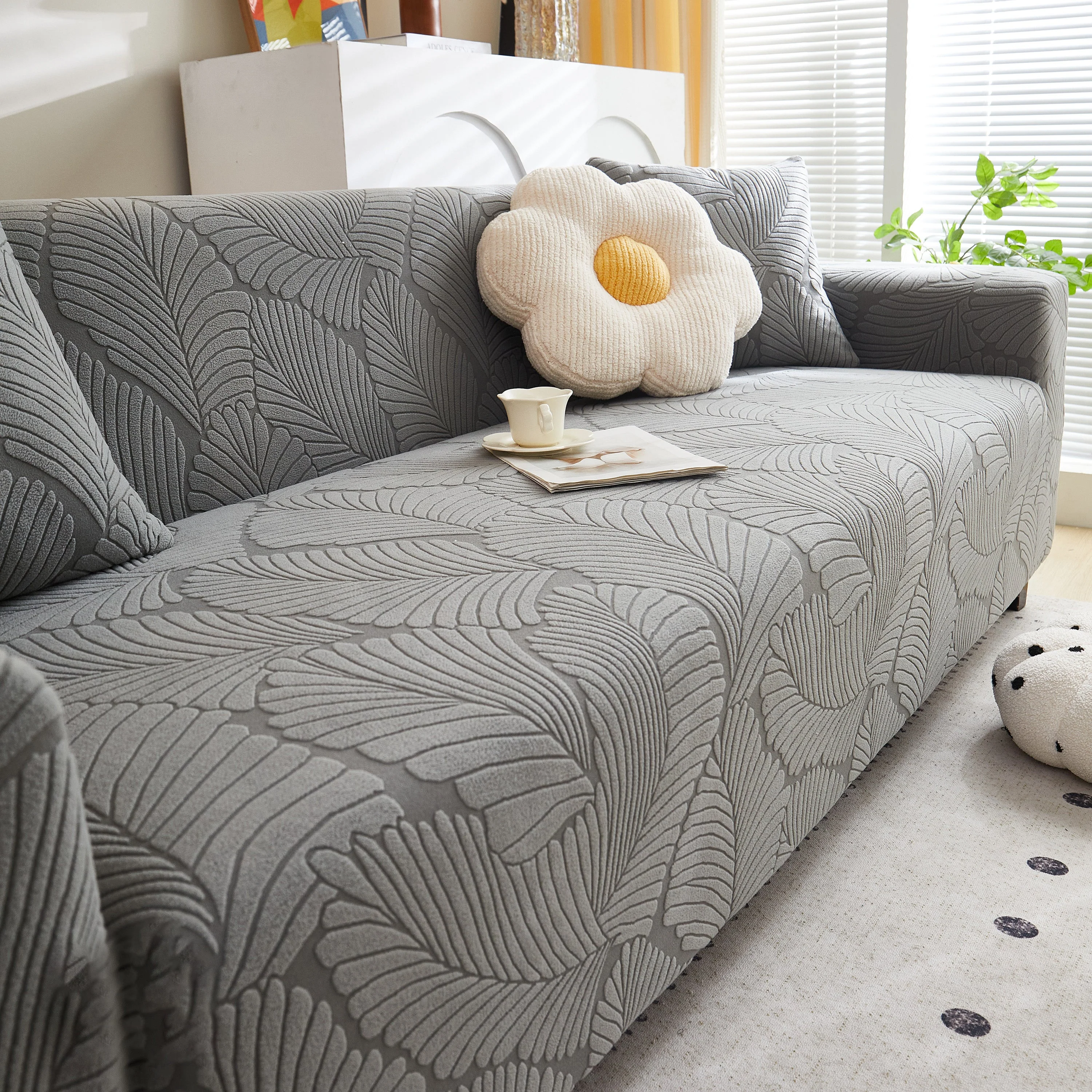 Jacquard Leaf Stretch Sofa Protector Cover Soft Washable Spandex Couch Slipcover - Image 19
