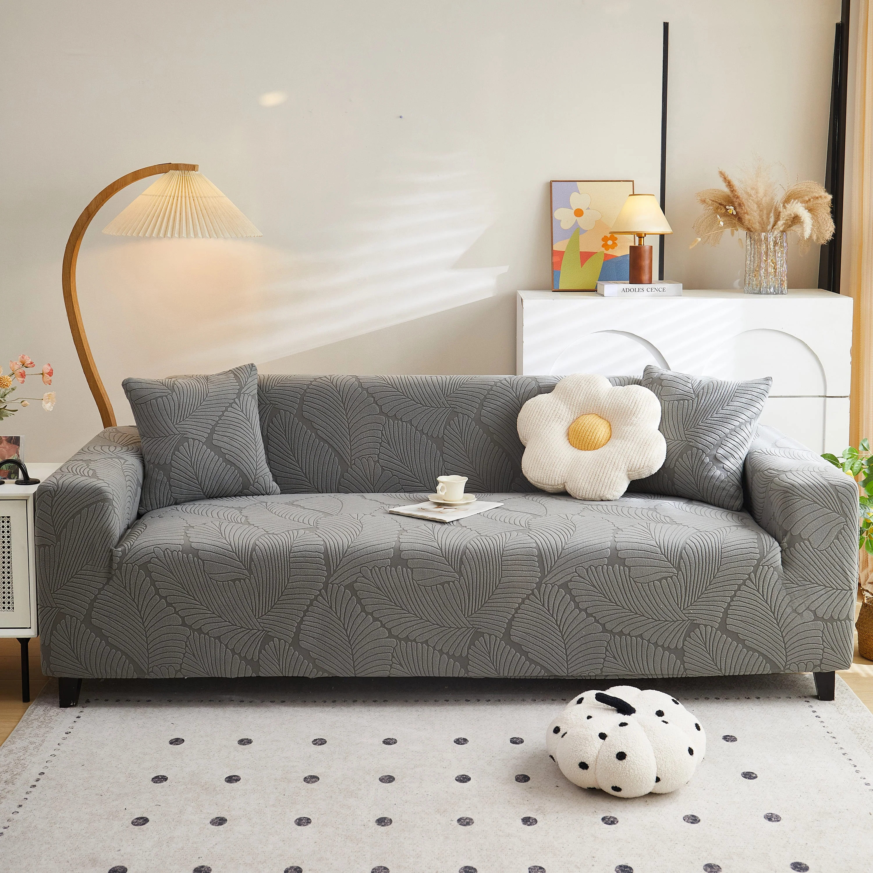 Jacquard Leaf Stretch Sofa Protector Cover Soft Washable Spandex Couch Slipcover - Image 2