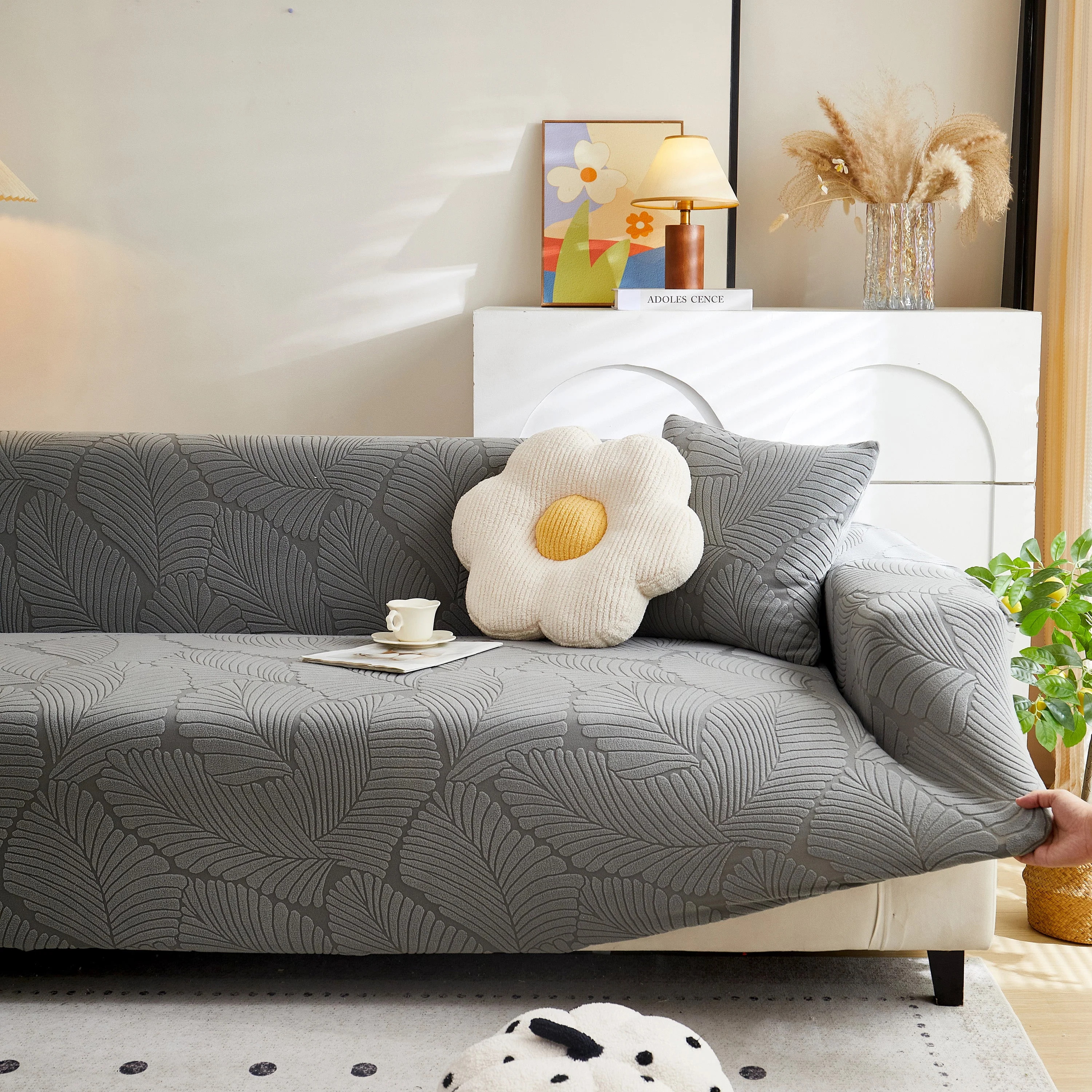 Jacquard Leaf Stretch Sofa Protector Cover Soft Washable Spandex Couch Slipcover - Image 20