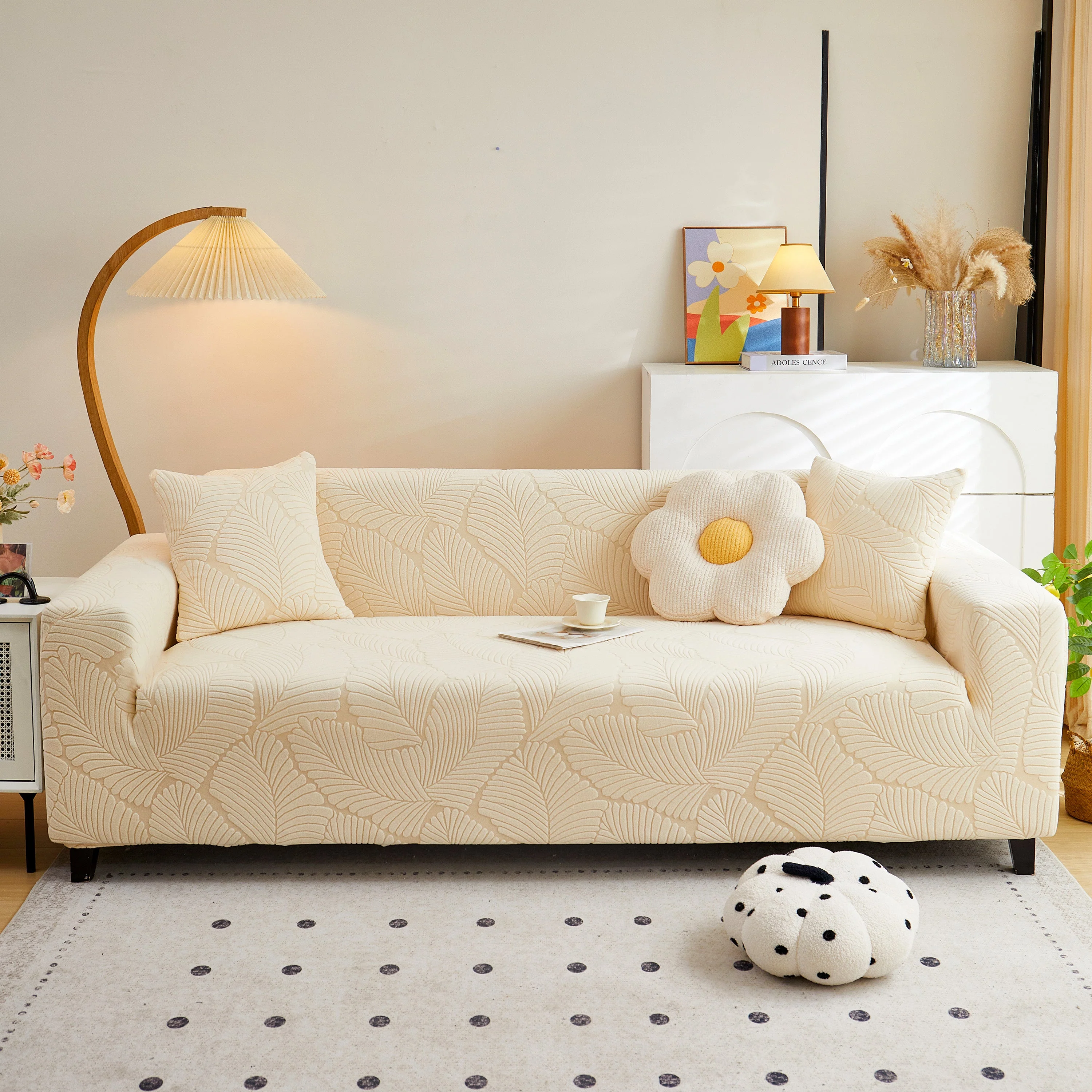 Jacquard Leaf Stretch Sofa Protector Cover Soft Washable Spandex Couch Slipcover - Image 28