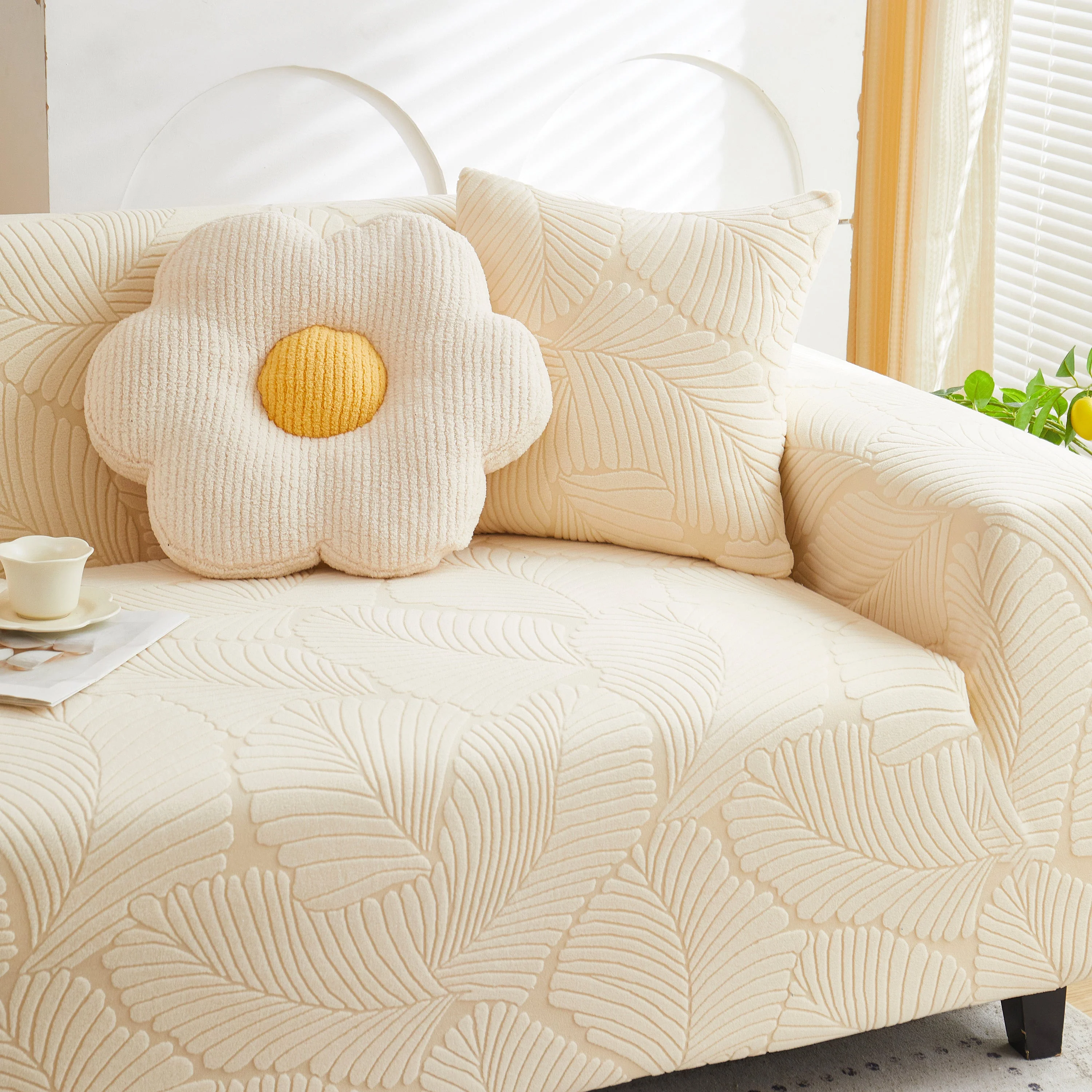 Jacquard Leaf Stretch Sofa Protector Cover Soft Washable Spandex Couch Slipcover - Image 29