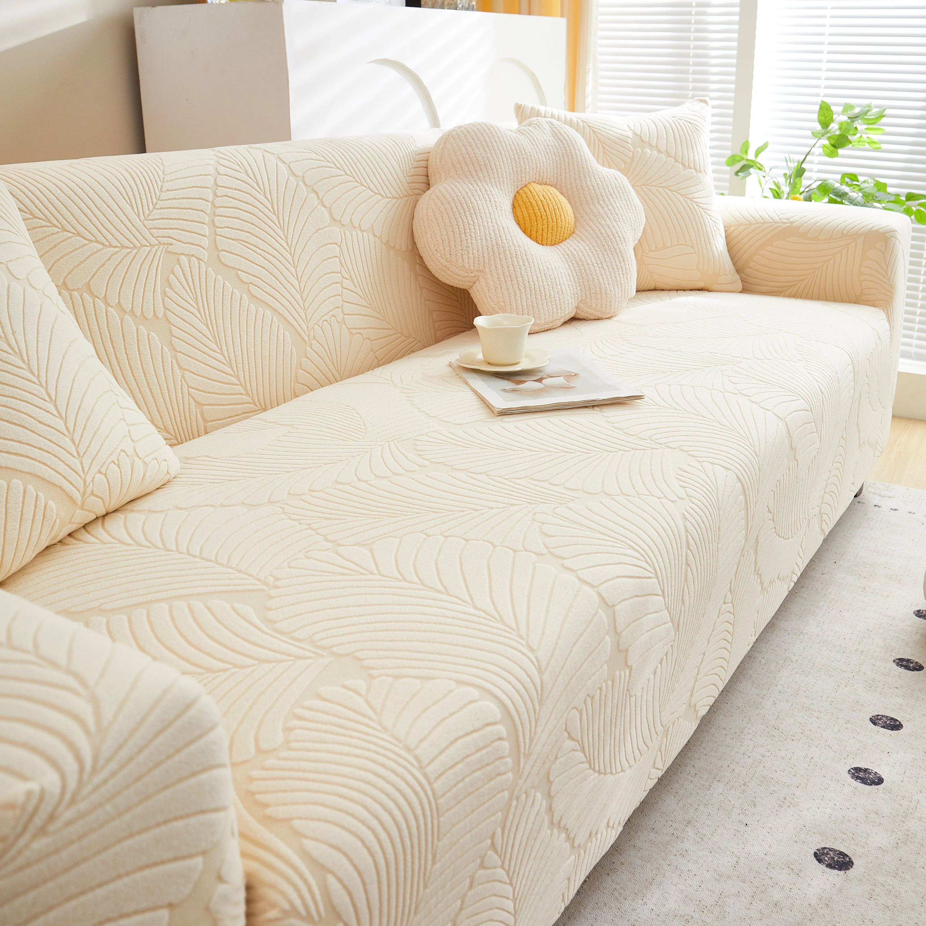 Jacquard Leaf Stretch Sofa Protector Cover Soft Washable Spandex Couch Slipcover - Image 30
