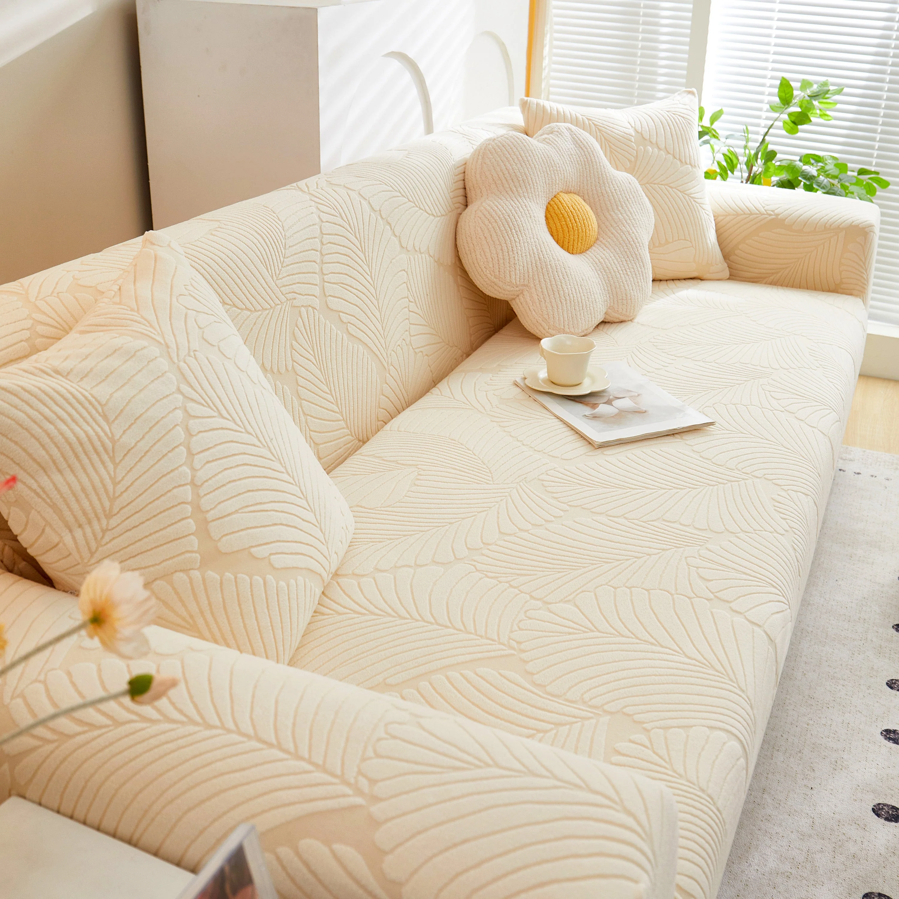 Jacquard Leaf Stretch Sofa Protector Cover Soft Washable Spandex Couch Slipcover - Image 31