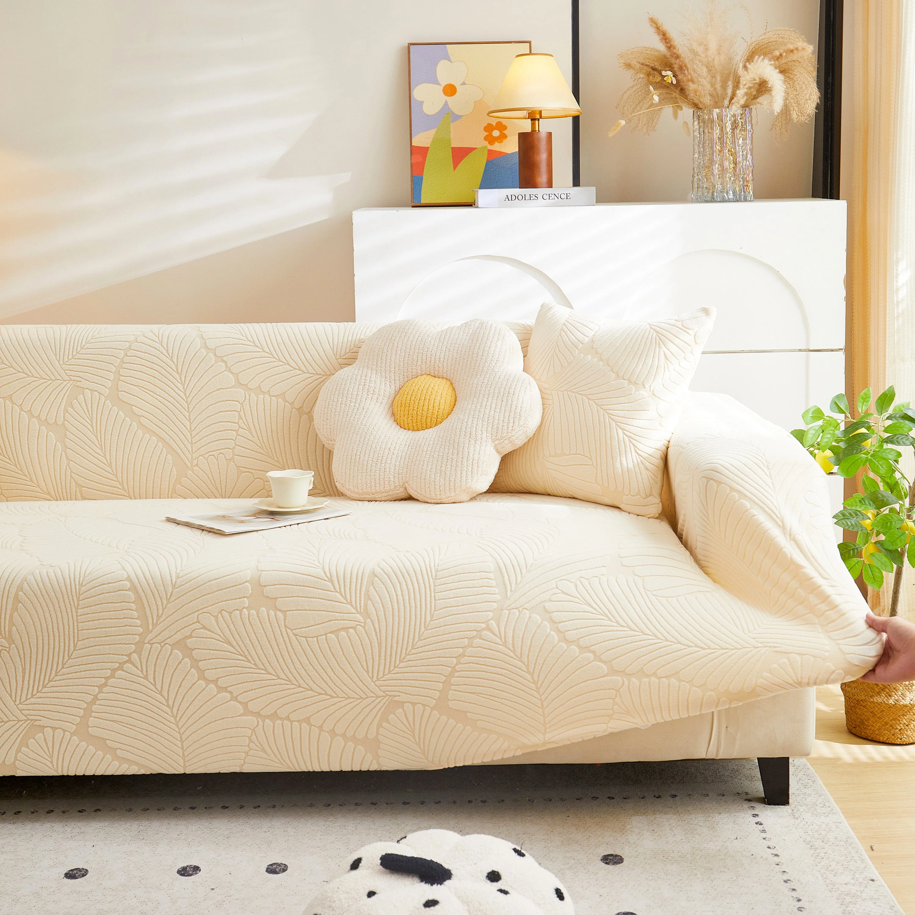 Jacquard Leaf Stretch Sofa Protector Cover Soft Washable Spandex Couch Slipcover - Image 32