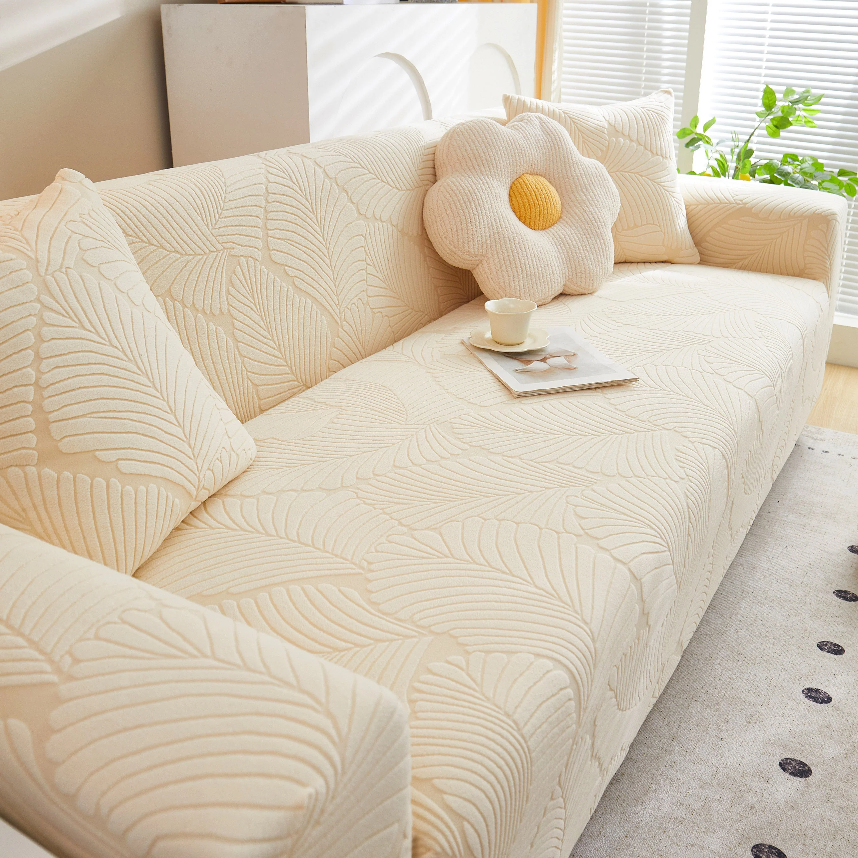 Jacquard Leaf Stretch Sofa Protector Cover Soft Washable Spandex Couch Slipcover - Image 33