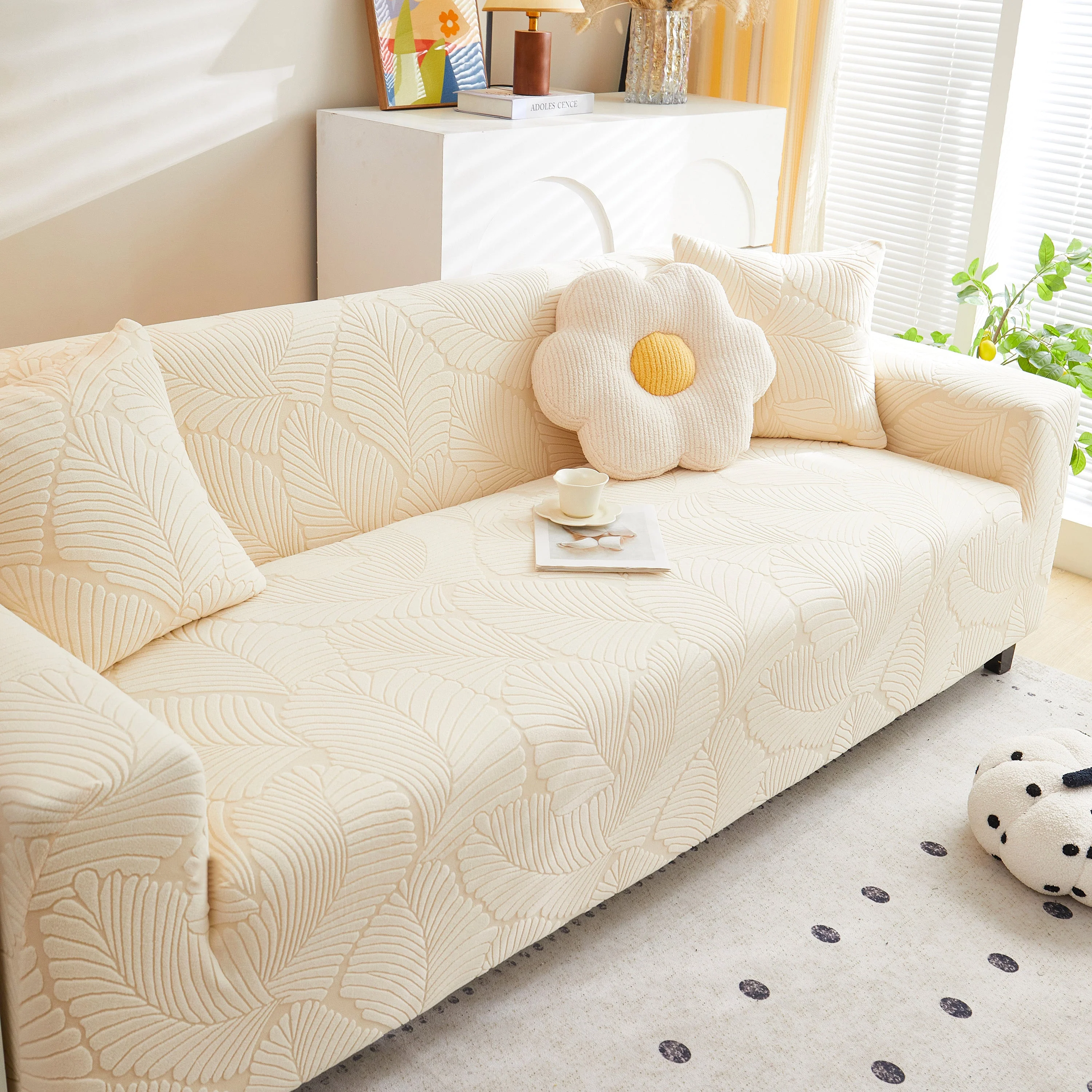 Jacquard Leaf Stretch Sofa Protector Cover Soft Washable Spandex Couch Slipcover - Image 36