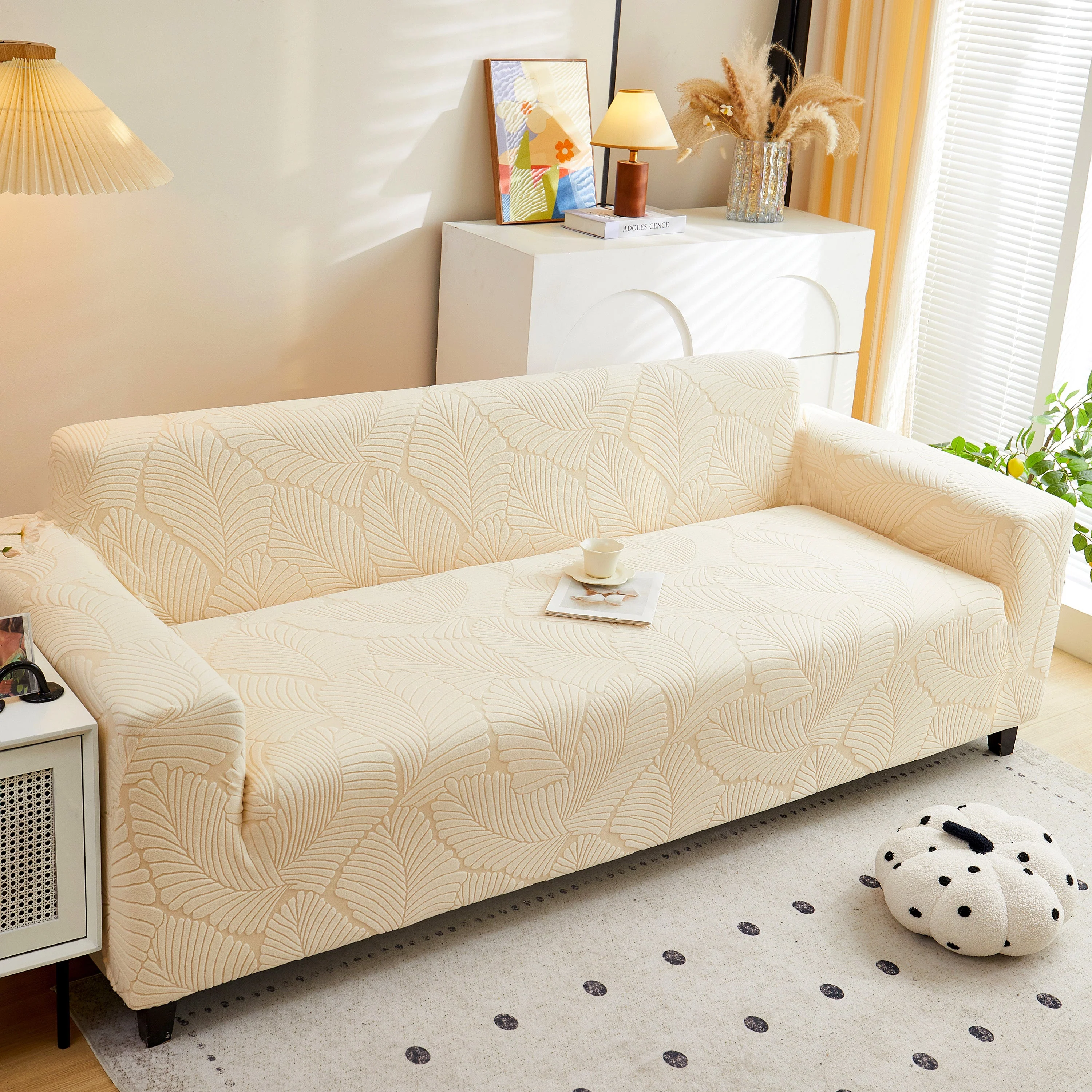 Jacquard Leaf Stretch Sofa Protector Cover Soft Washable Spandex Couch Slipcover - Image 37
