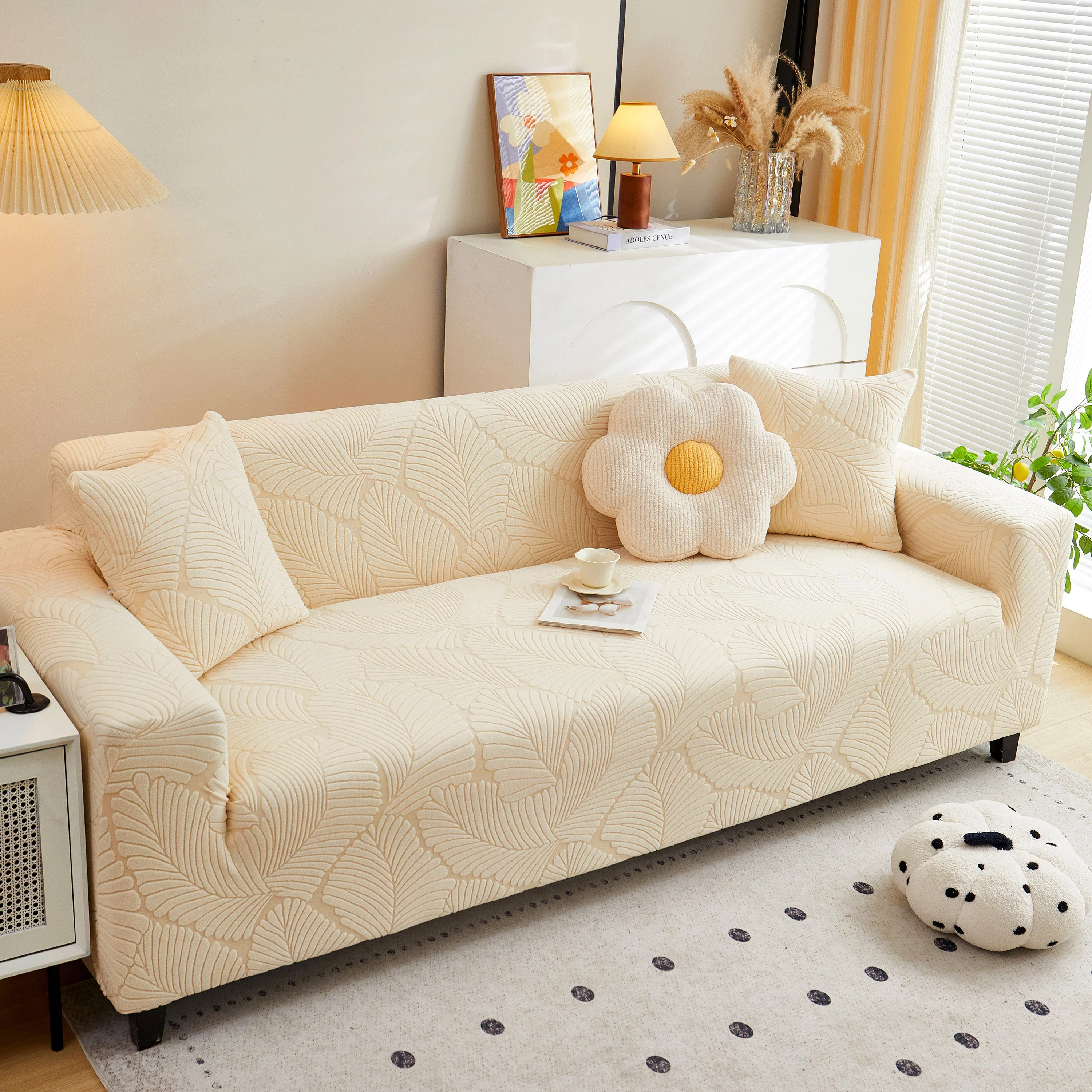 Jacquard Leaf Stretch Sofa Protector Cover Soft Washable Spandex Couch Slipcover - Image 38