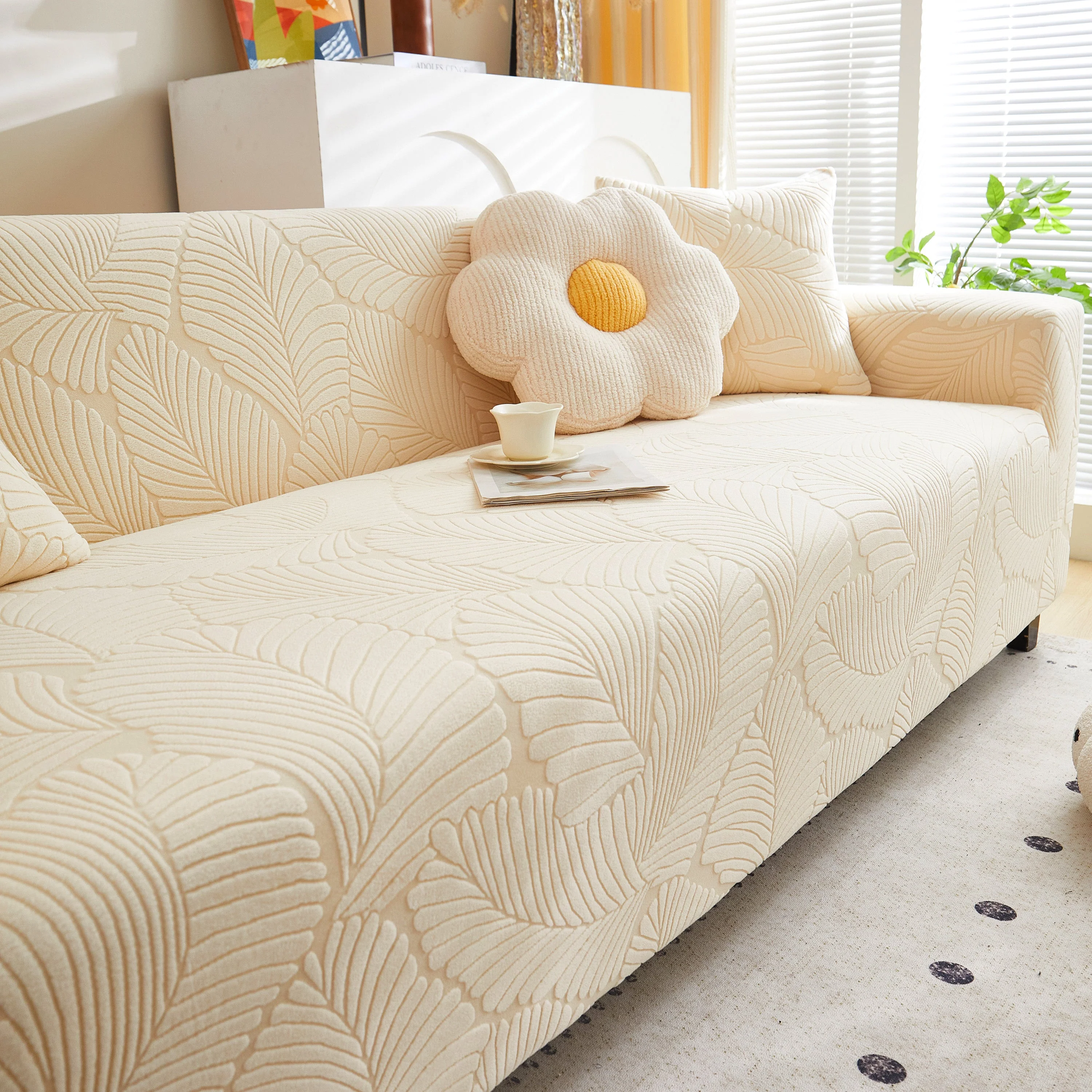 Jacquard Leaf Stretch Sofa Protector Cover Soft Washable Spandex Couch Slipcover - Image 39