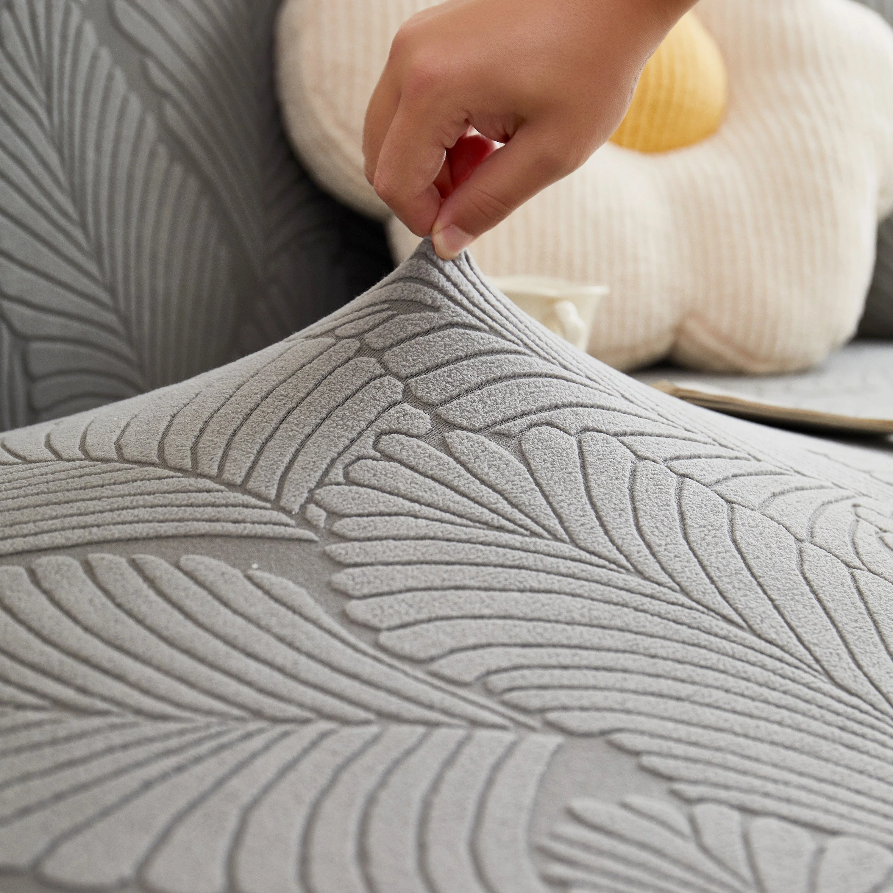 Jacquard Leaf Stretch Sofa Protector Cover Soft Washable Spandex Couch Slipcover - Image 4