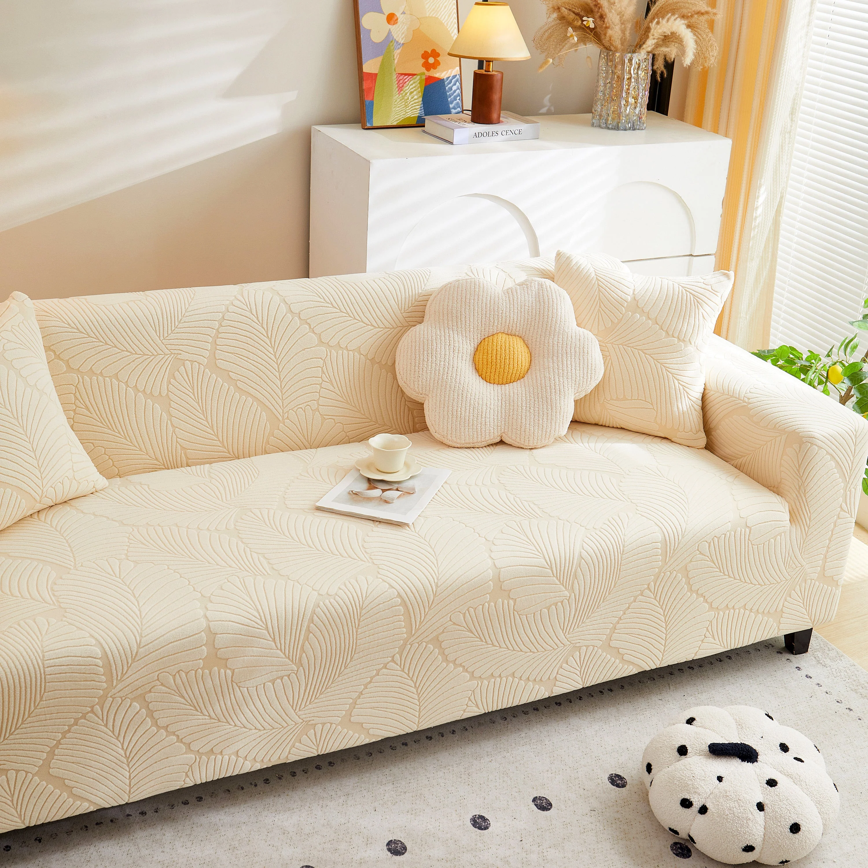 Jacquard Leaf Stretch Sofa Protector Cover Soft Washable Spandex Couch Slipcover - Image 40