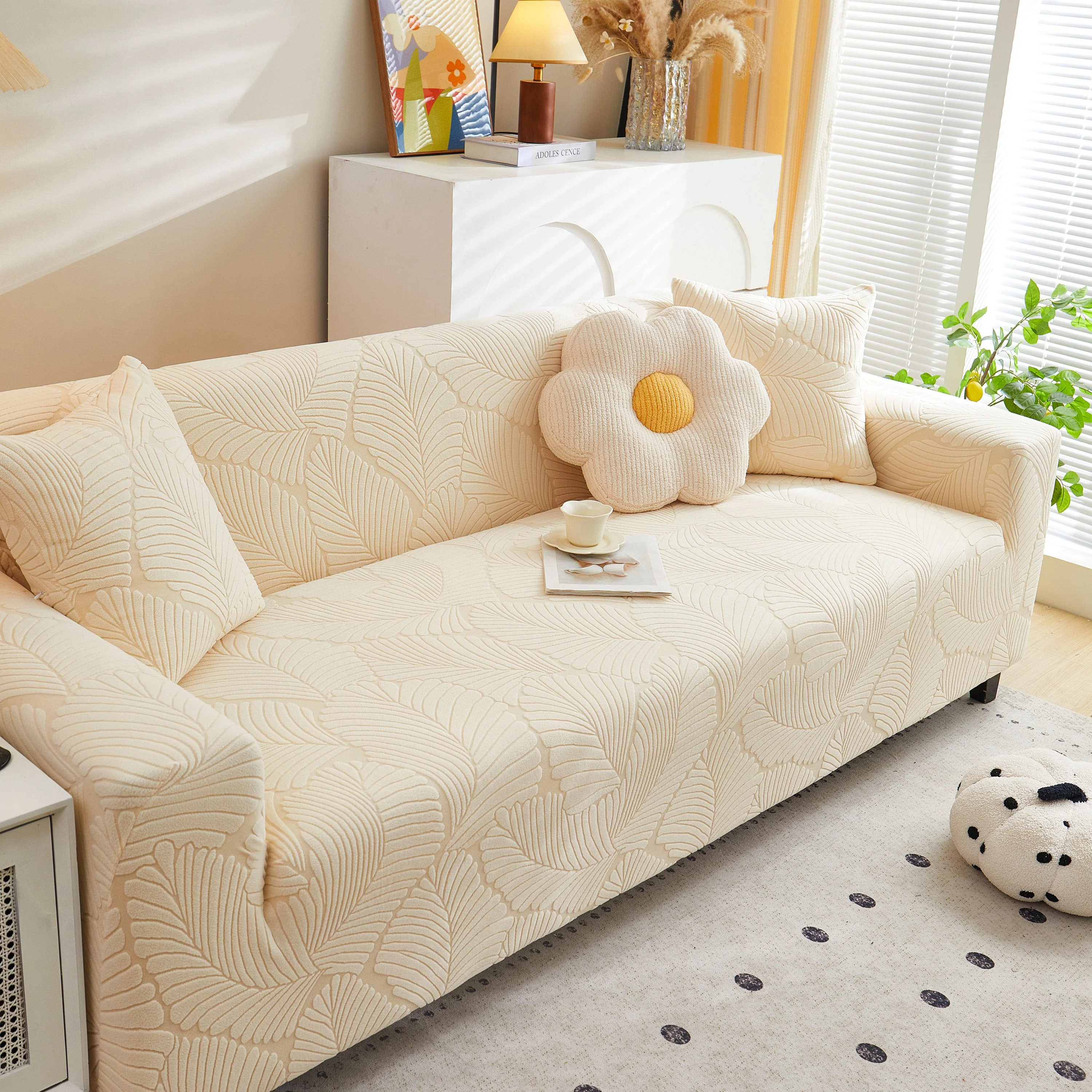 Jacquard Leaf Stretch Sofa Protector Cover Soft Washable Spandex Couch Slipcover - Image 41