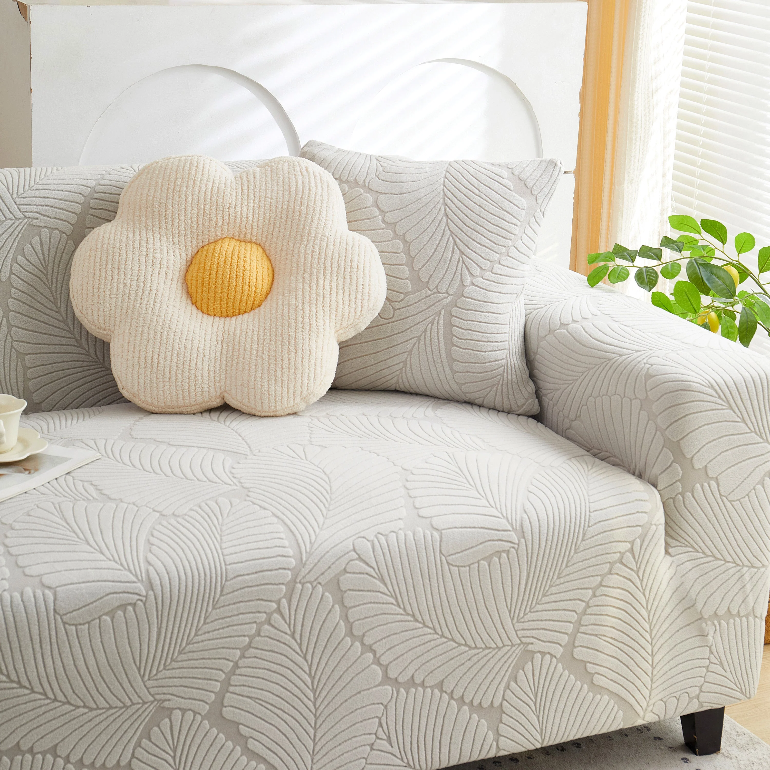 Jacquard Leaf Stretch Sofa Protector Cover Soft Washable Spandex Couch Slipcover - Image 48