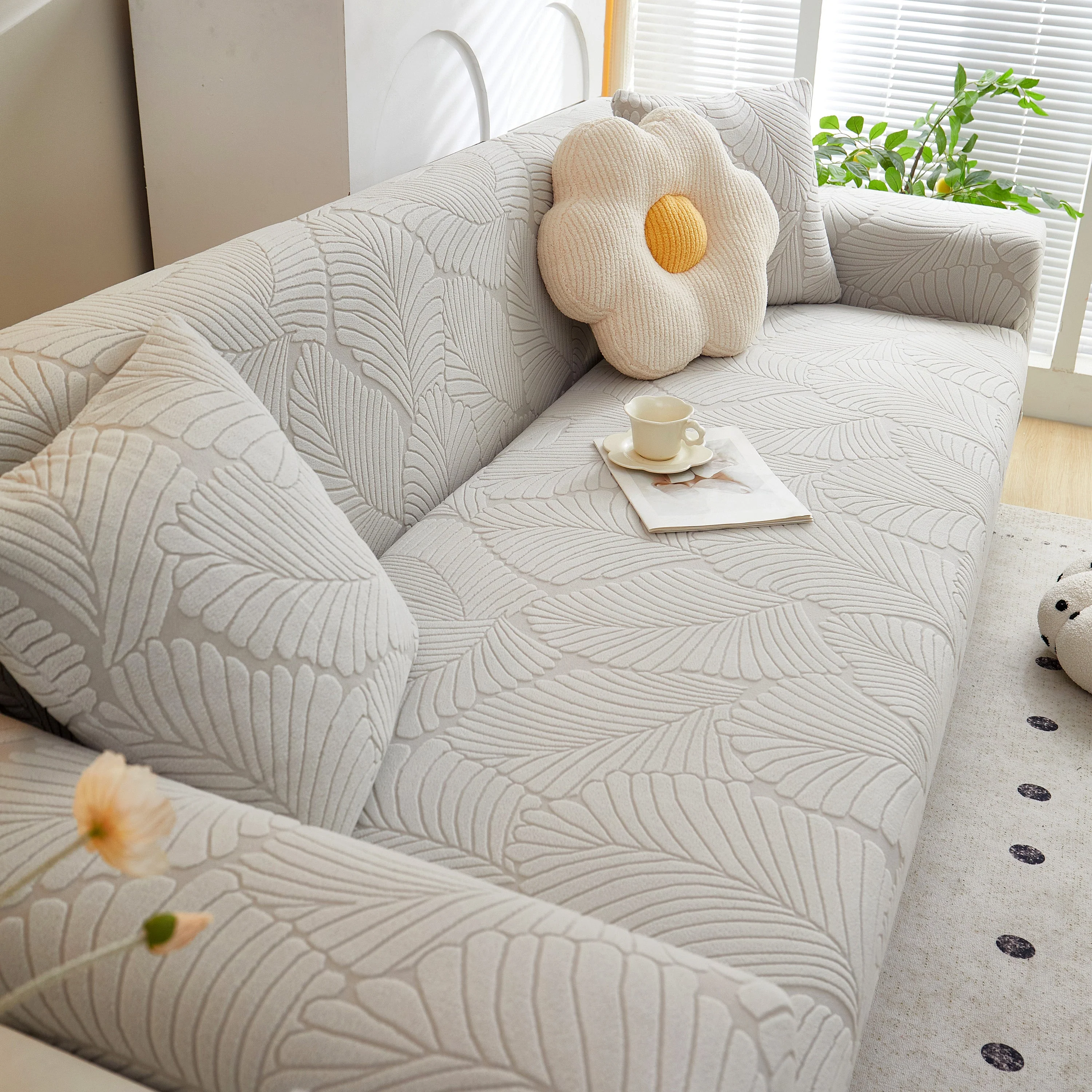 Jacquard Leaf Stretch Sofa Protector Cover Soft Washable Spandex Couch Slipcover - Image 49