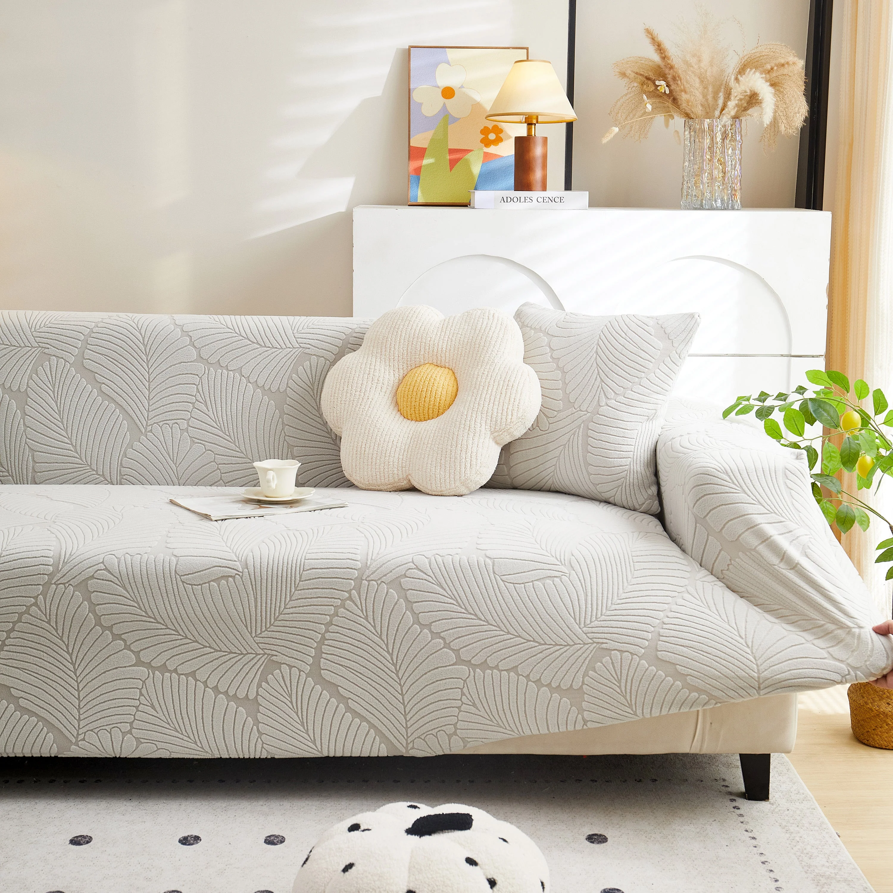 Jacquard Leaf Stretch Sofa Protector Cover Soft Washable Spandex Couch Slipcover - Image 50