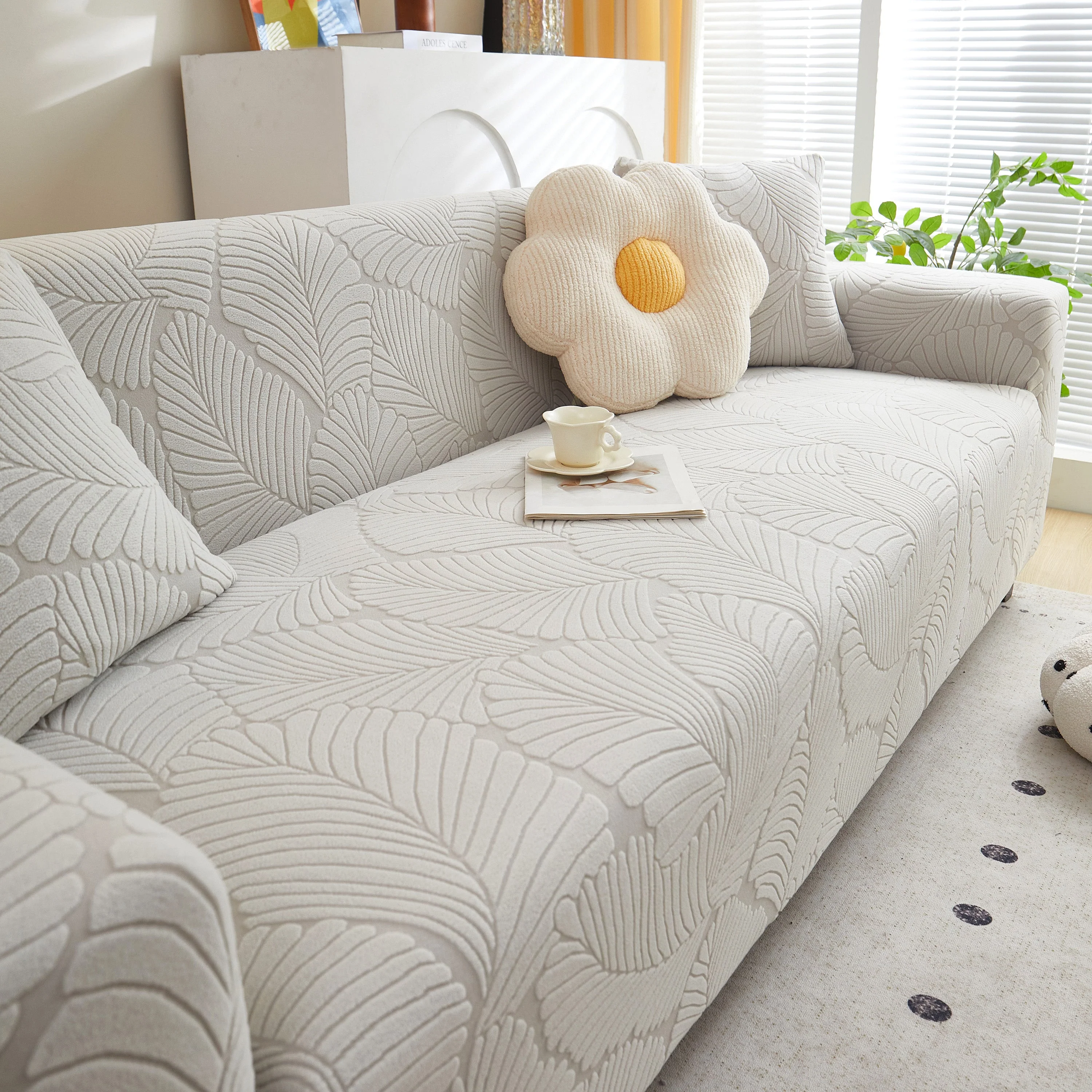 Jacquard Leaf Stretch Sofa Protector Cover Soft Washable Spandex Couch Slipcover - Image 51