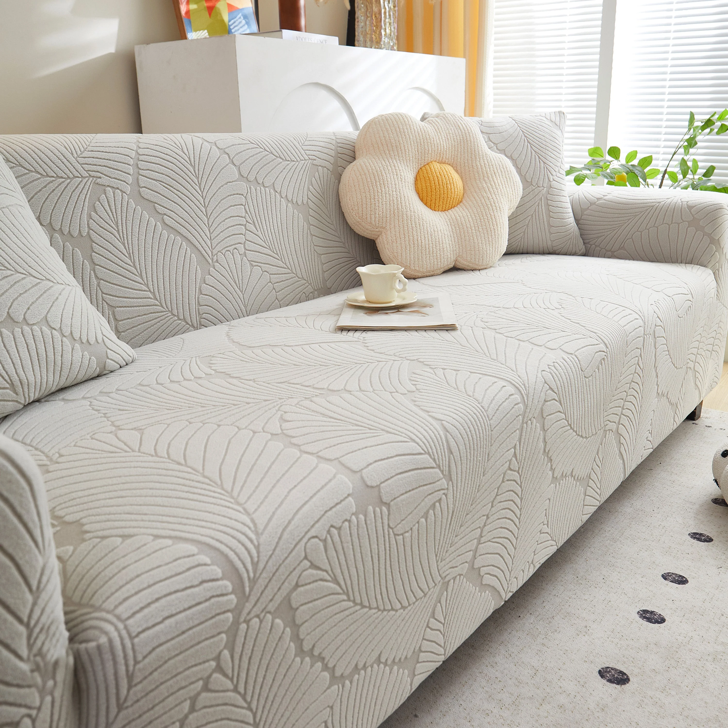 Jacquard Leaf Stretch Sofa Protector Cover Soft Washable Spandex Couch Slipcover - Image 53