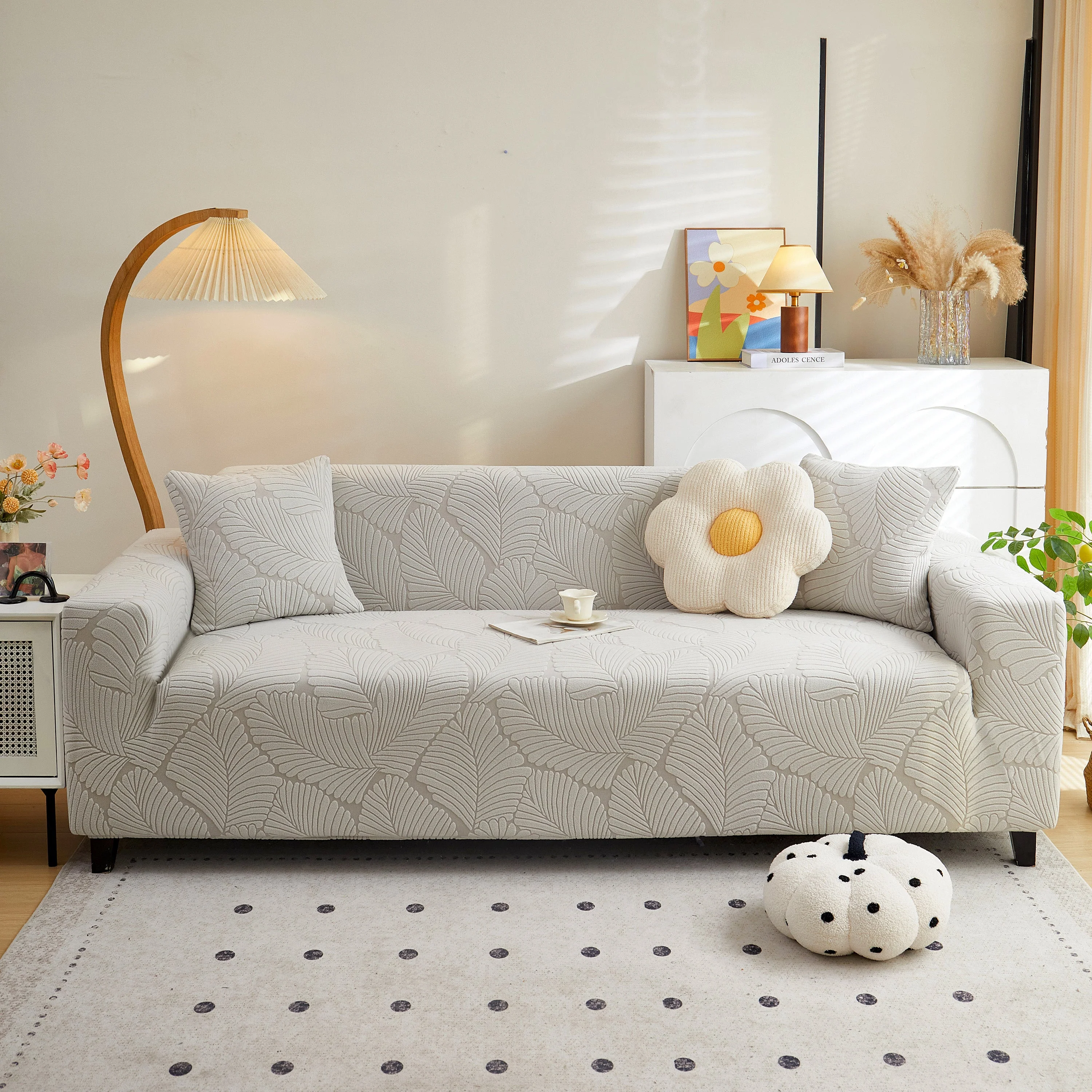 Jacquard Leaf Stretch Sofa Protector Cover Soft Washable Spandex Couch Slipcover - Image 54