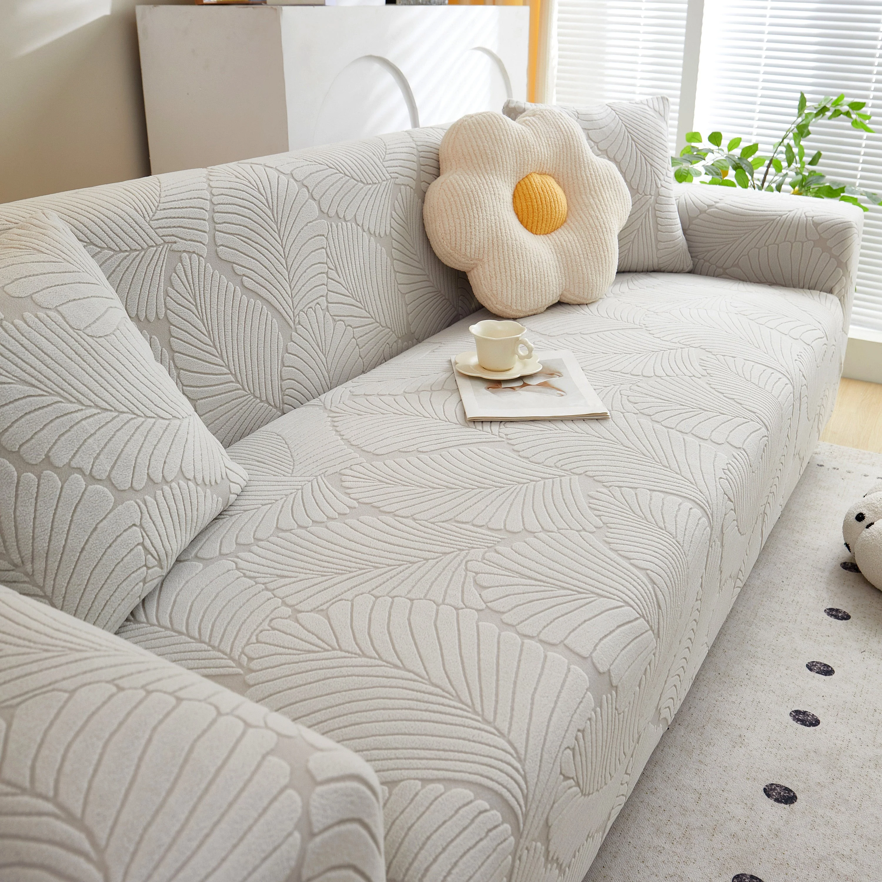 Jacquard Leaf Stretch Sofa Protector Cover Soft Washable Spandex Couch Slipcover - Image 55