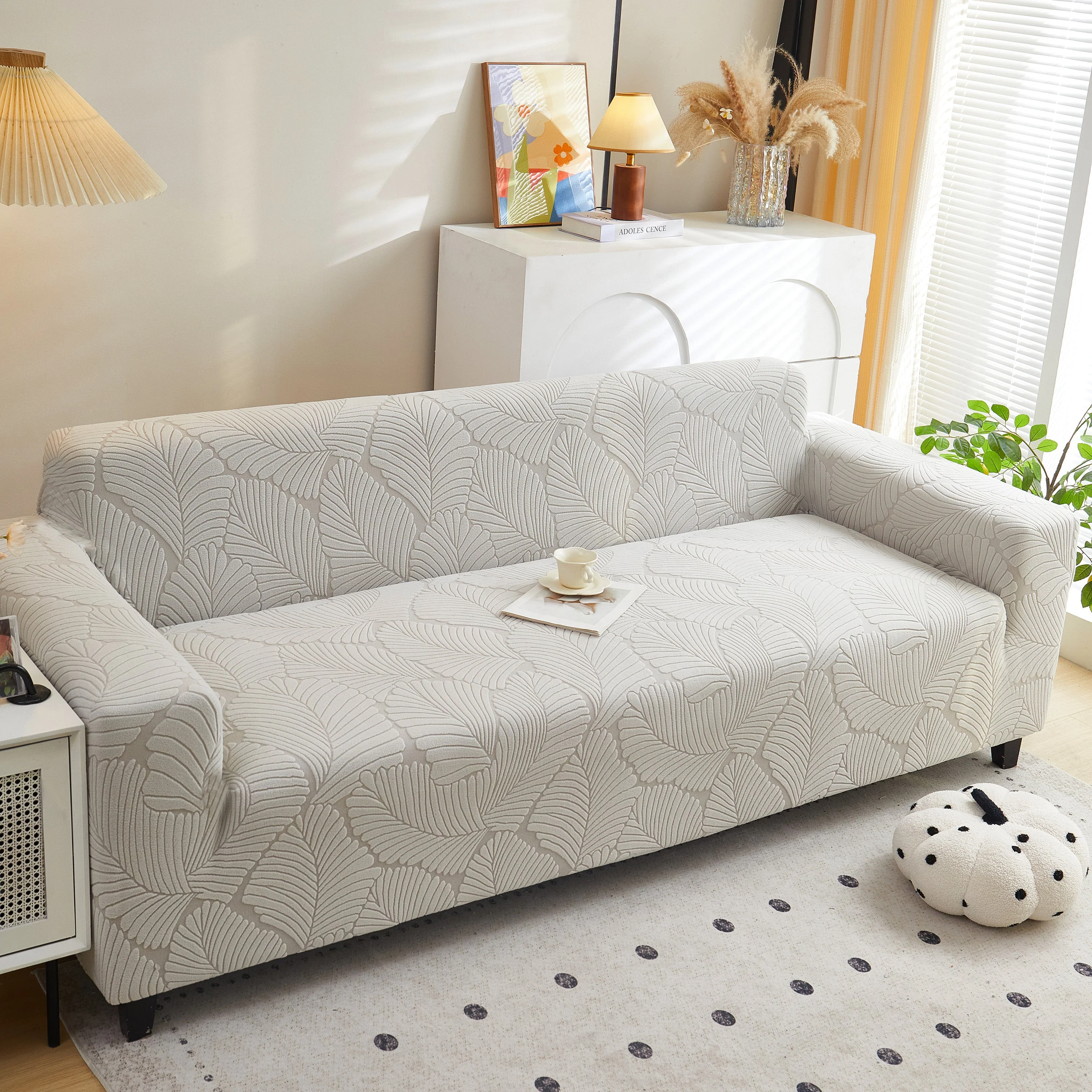 Jacquard Leaf Stretch Sofa Protector Cover Soft Washable Spandex Couch Slipcover - Image 56