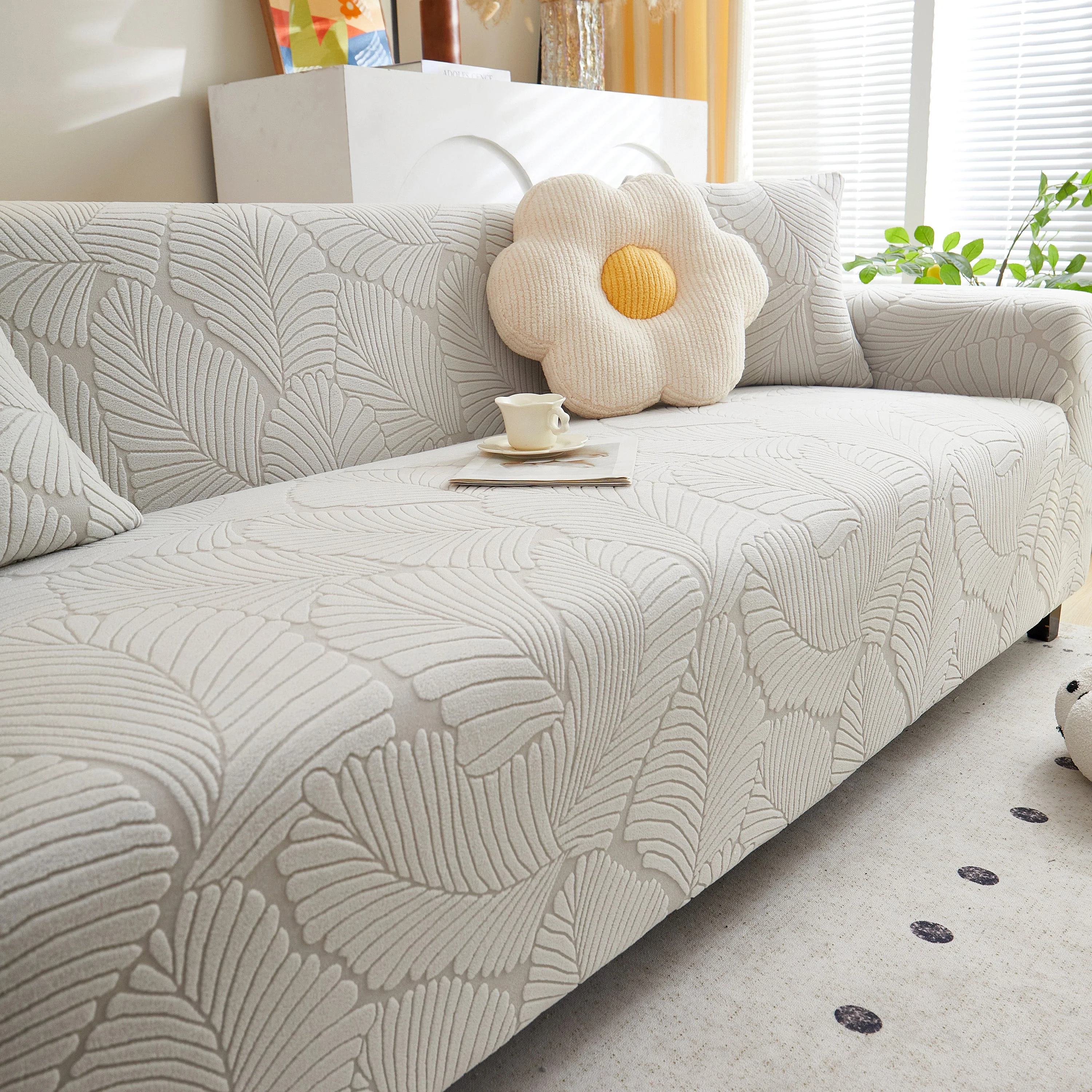 Jacquard Leaf Stretch Sofa Protector Cover Soft Washable Spandex Couch Slipcover - Image 57