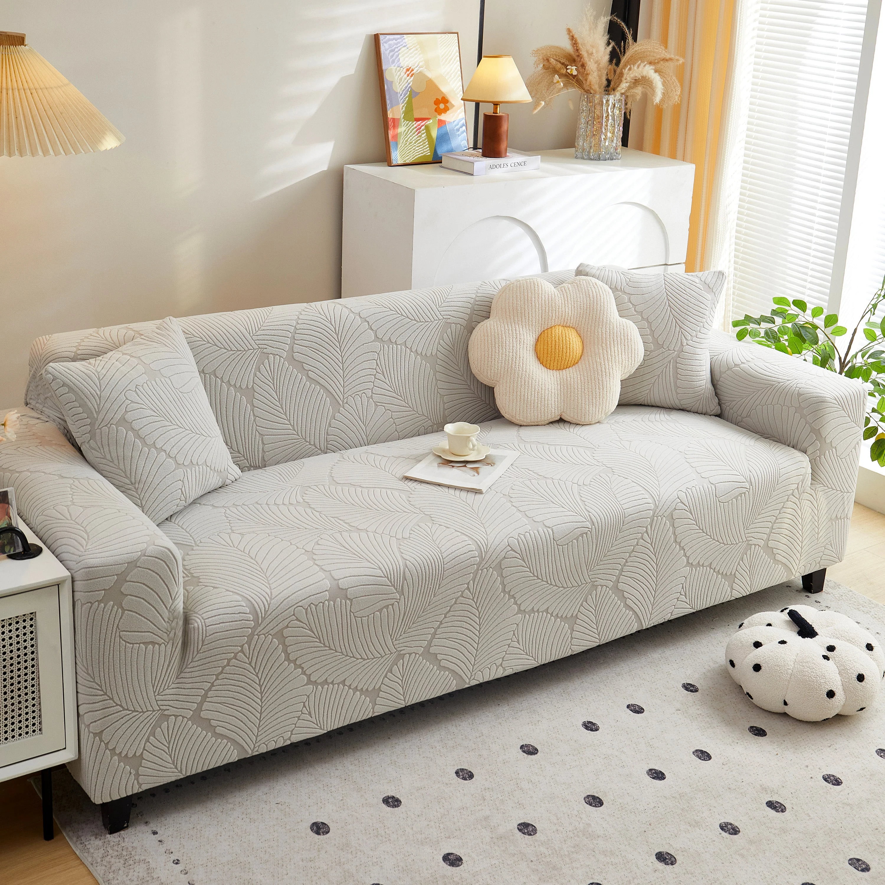 Jacquard Leaf Stretch Sofa Protector Cover Soft Washable Spandex Couch Slipcover - Image 58